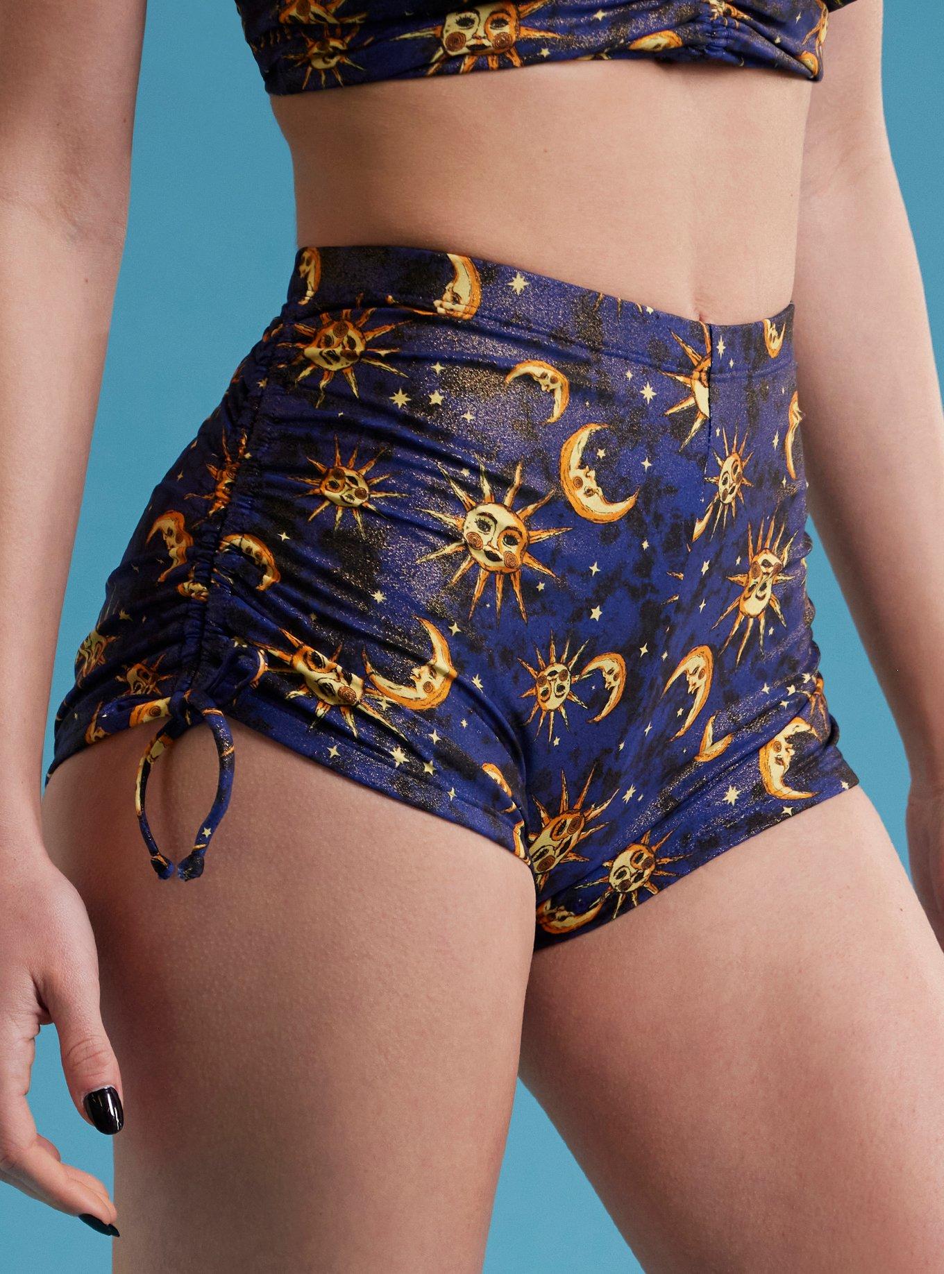 Blue Celestial Ruched High-Waisted Swim Bottoms