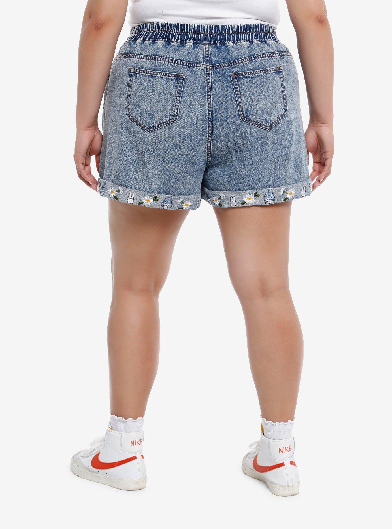 Her Universe Studio Ghibli My Neighbor Totoro Spring Elastic High-Waisted Denim Shorts Plus Size, MULTI, alternate