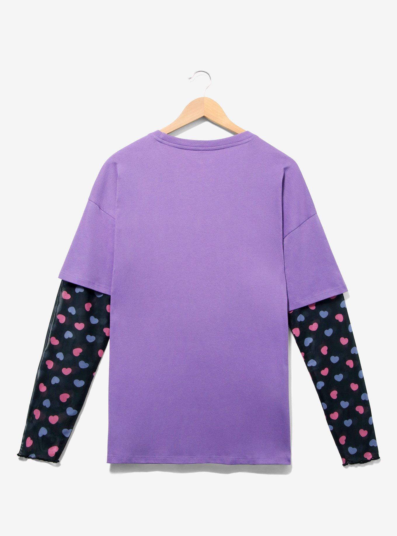 Sanrio Kuromi Mesh Layered Long Sleeve Women's Plus Size T-Shirt &mdash; BoxLunch Exclusive, PURPLE, alternate