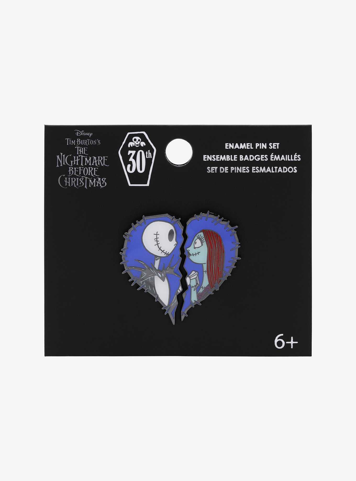 Loungefly The Nightmare Before Christmas Jack & Sally Heart Halves Enamel Pin Set, , hi-res