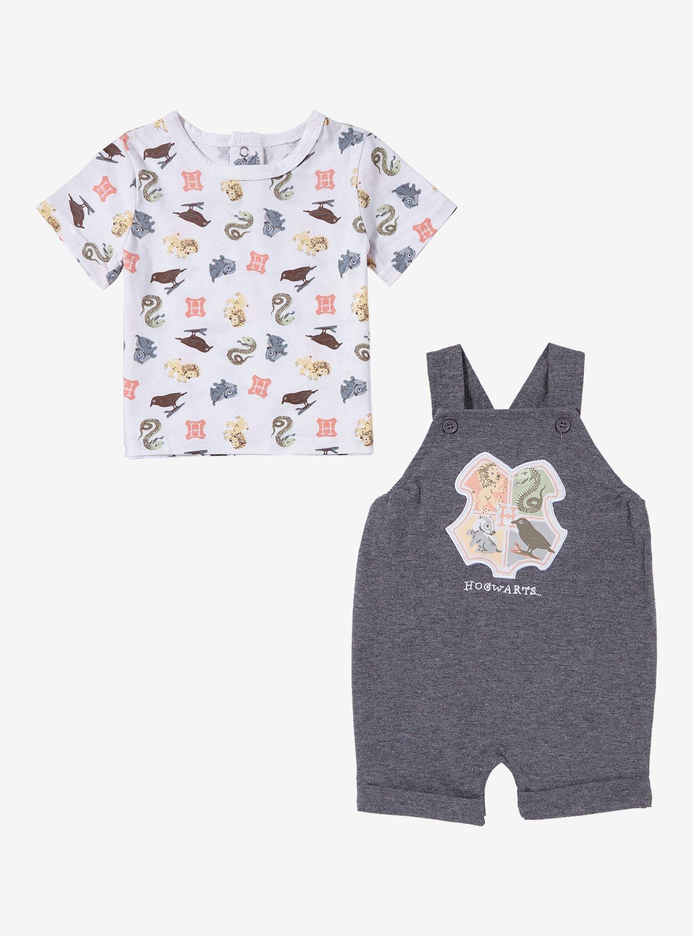 Harry Potter Hogwarts House Crest T-Shirt and Overall Set &mdash; BoxLunch Exclusive, HEATHER  CHARCOAL, alternate
