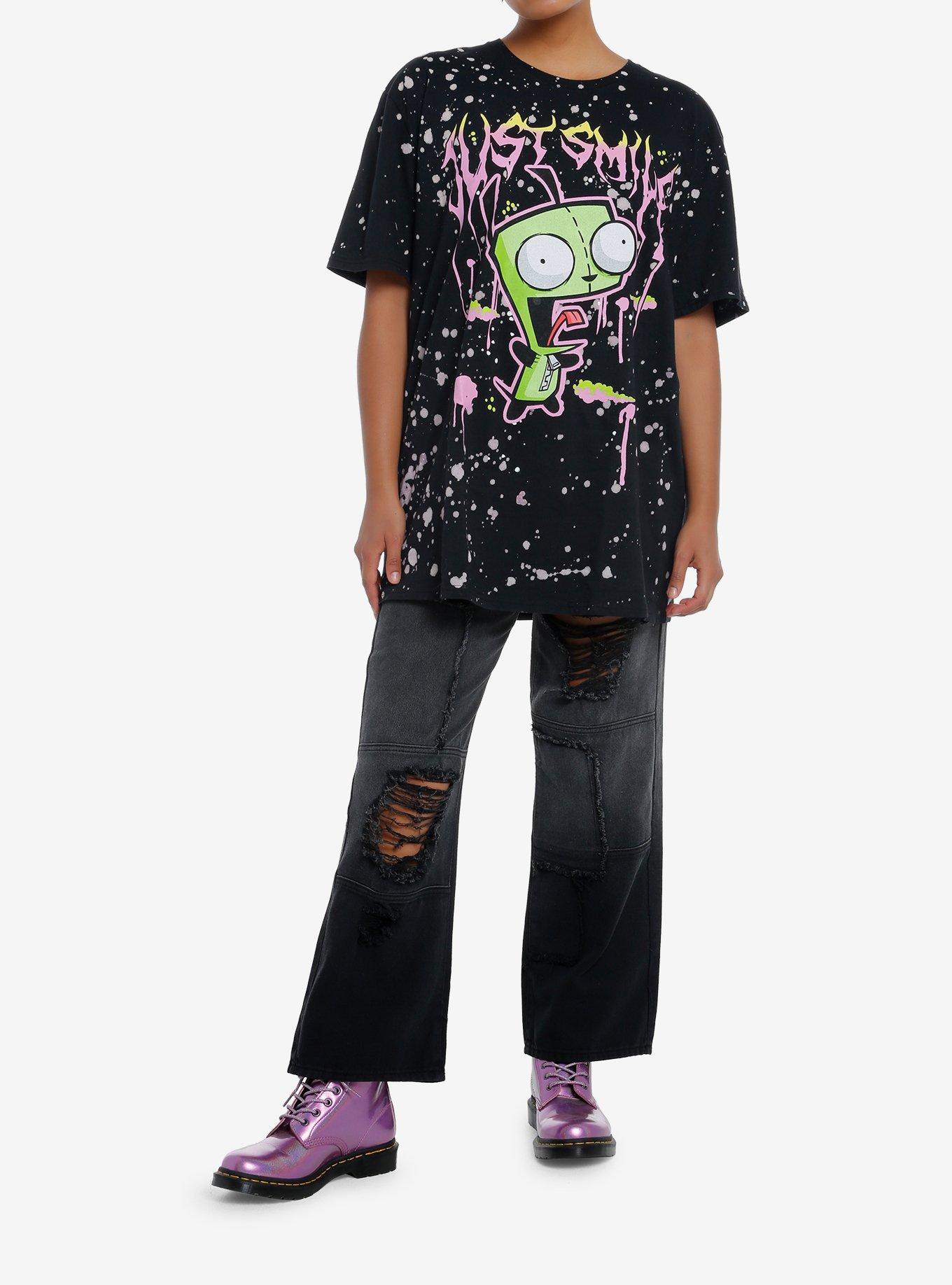 Invader Zim Just Smile Splatter Girls Oversized T-Shirt, MULTI, alternate