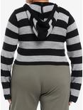 Black & Grey Stripe Girls Crop Hoodie Plus Size, GREY, alternate