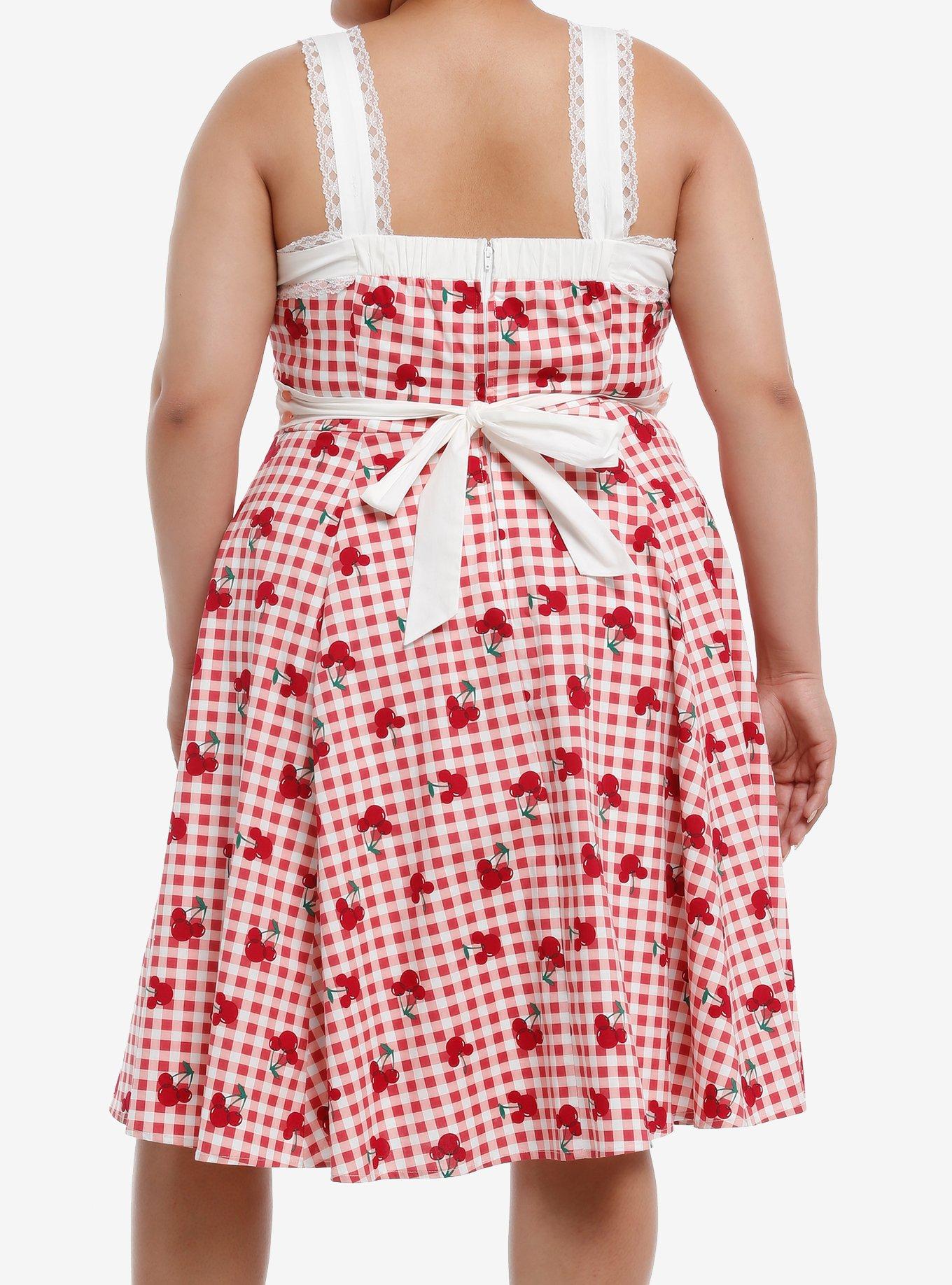 Her Universe Disney Mickey Mouse Cherry Gingham Retro Dress Plus Size, RED  WHITE, alternate