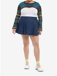 Thorn & Fable Blue & Green Stripe Knit Girls Crop Shrug Plus Size, GREEN, alternate