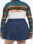 Thorn & Fable Blue & Green Stripe Knit Girls Crop Shrug Plus Size, GREEN, alternate