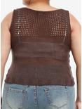 Brown Open Knit Girls Sweater Tank Top Plus Size, , alternate