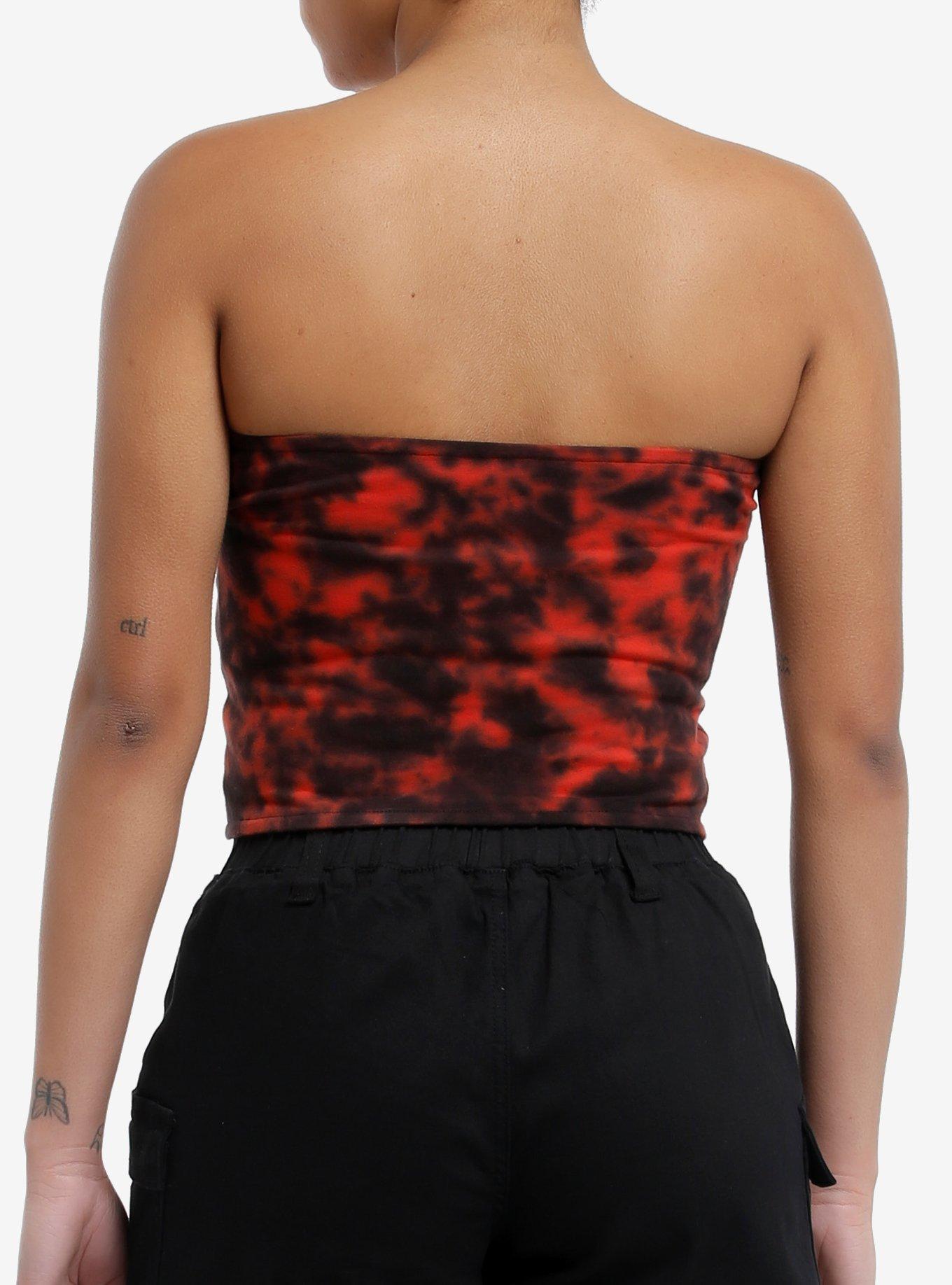 Friday The 13th Jason Red Tie-Dye Girls Crop Tube Top, MULTI, alternate