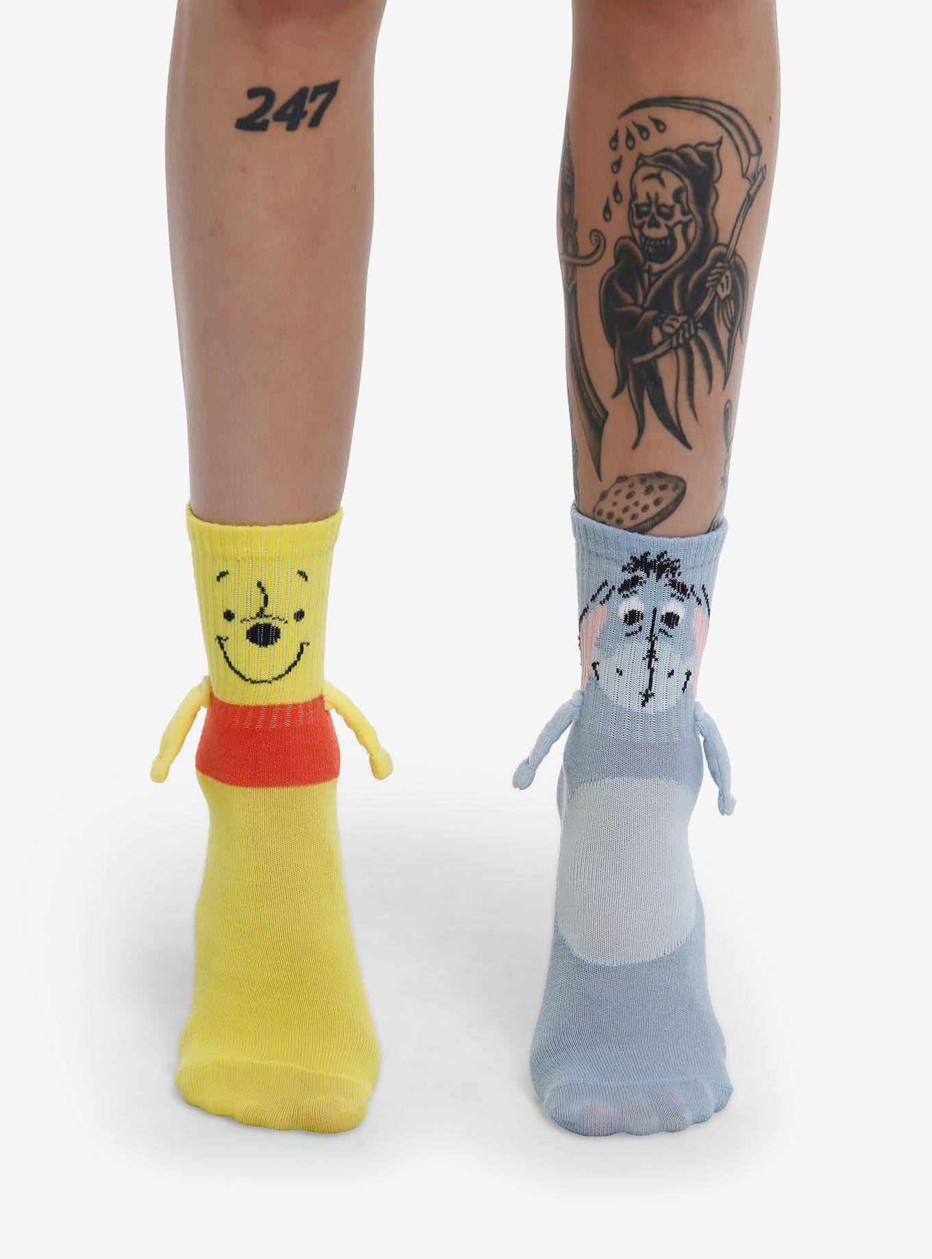 Disney Winnie The Pooh Eeyore & Pooh Magnetic Arms Mismatch Crew Socks, , hi-res