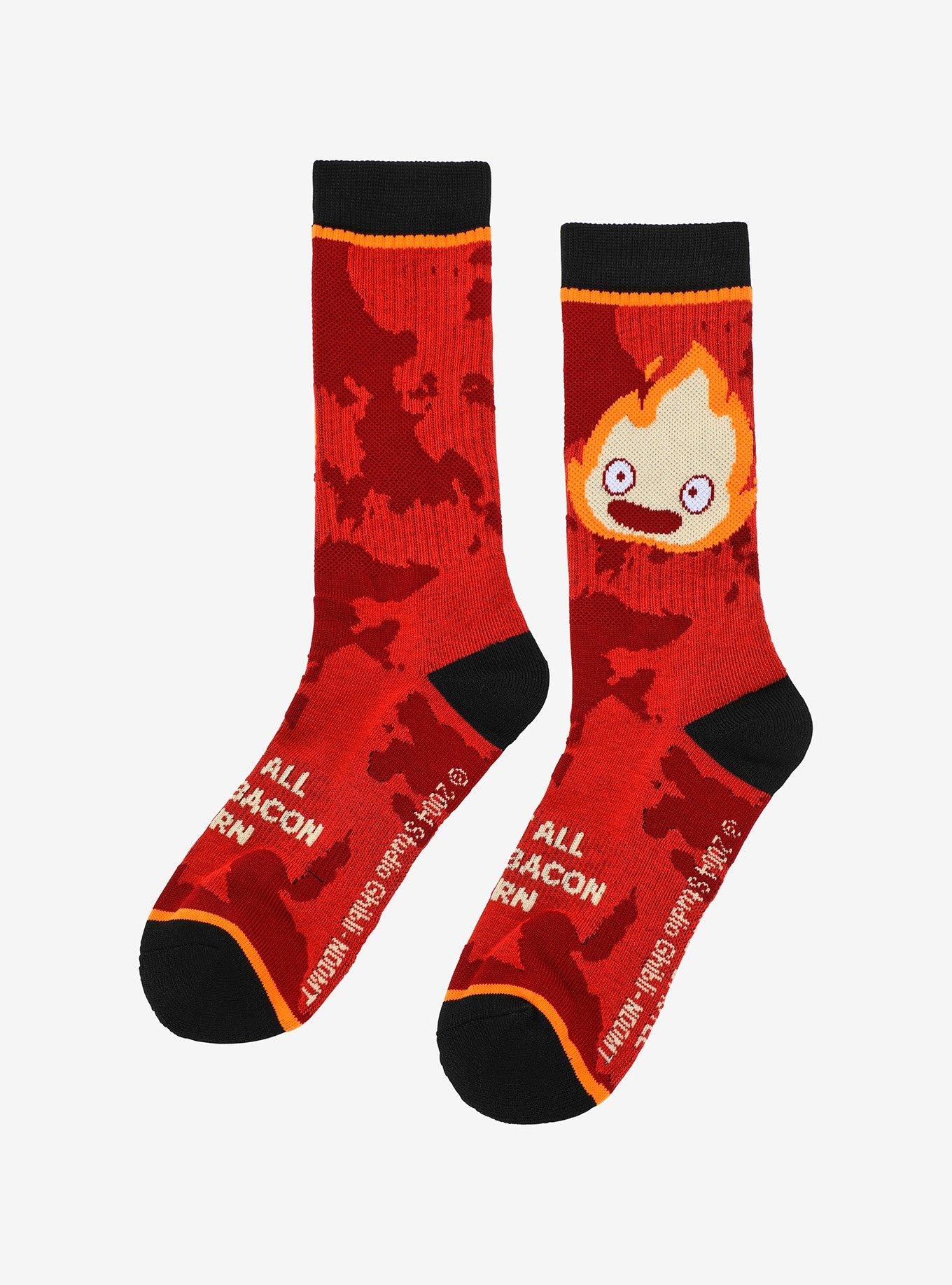 Studio Ghibli Howl's Moving Castle Calcifer Bacon Burn Crew Socks, , alternate
