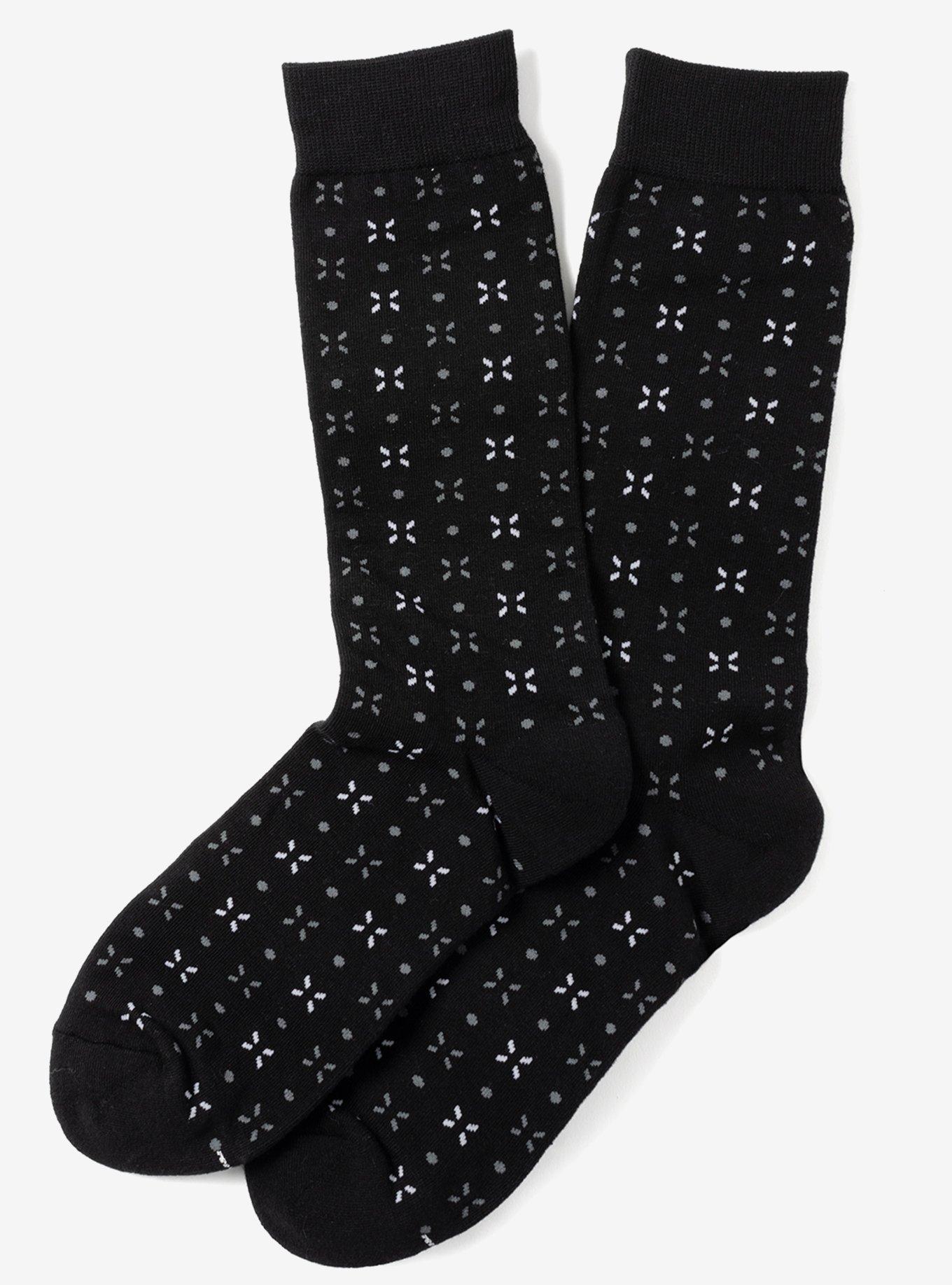 Dot Patterned Black Crew Socks