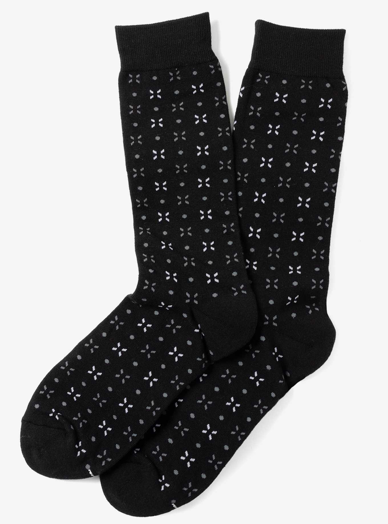 Dot Patterned Black Crew Socks, , hi-res