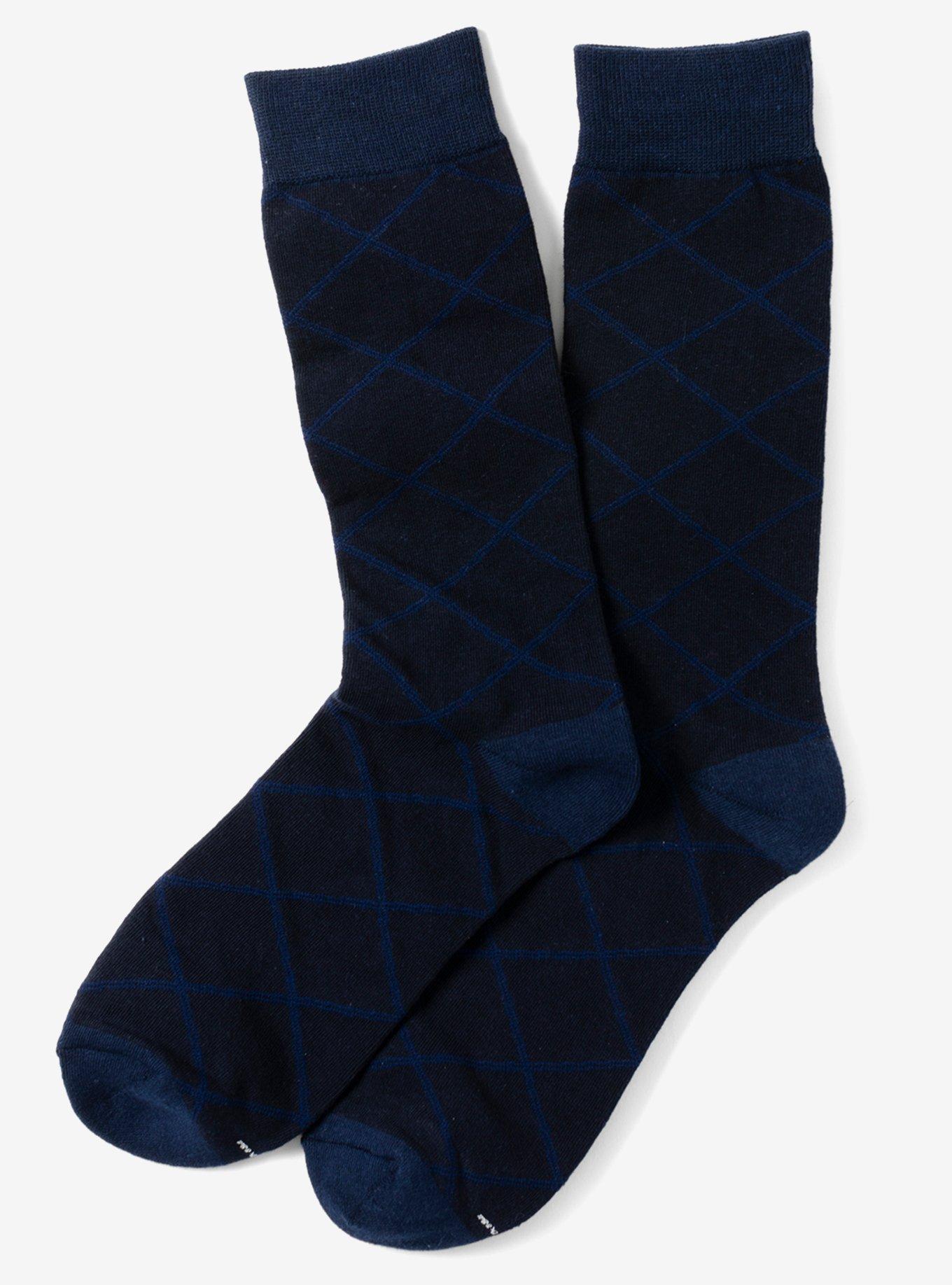 Grid Navy Crew Socks, , hi-res