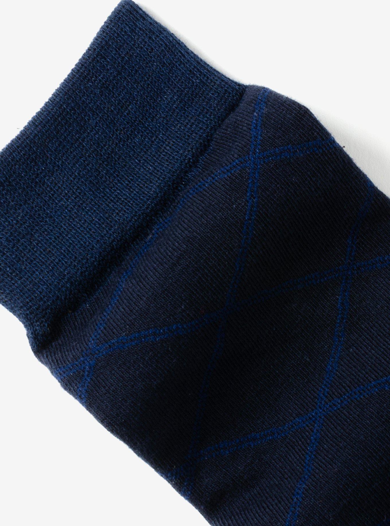 Grid Navy Crew Socks, , alternate