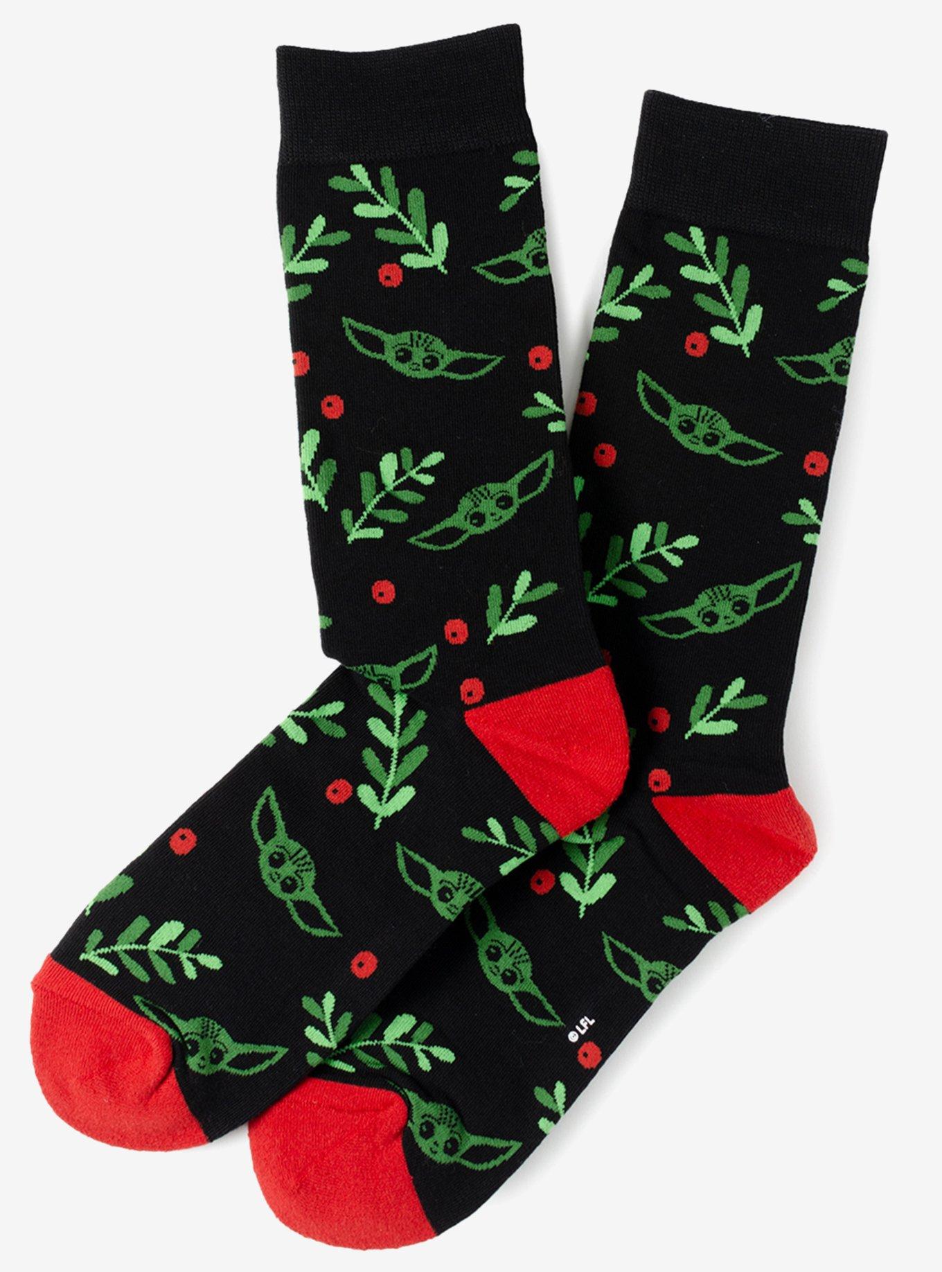 Star Wars The Mandalorian Grogu Holiday Black Crew Socks, , alternate
