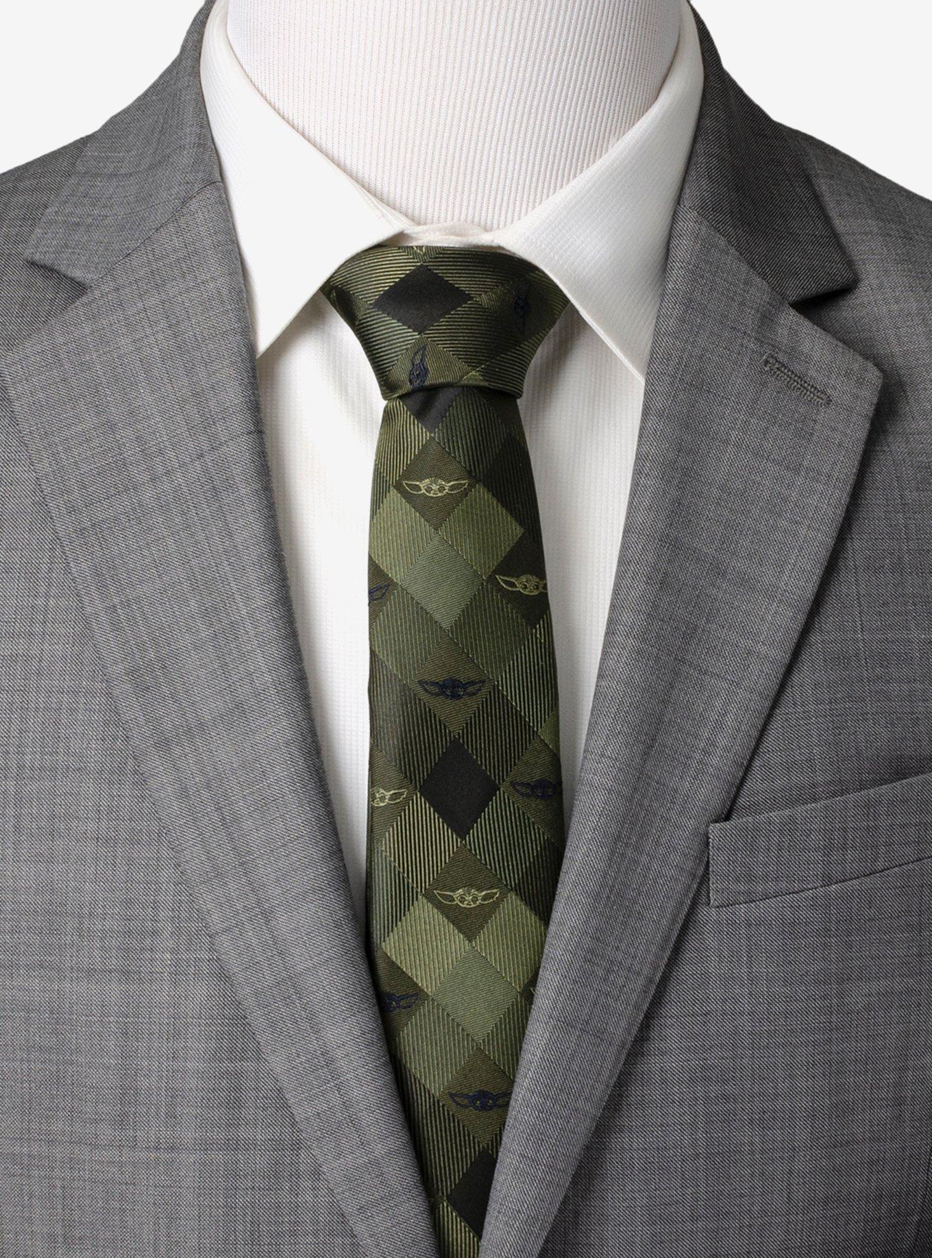 Star Wars The Mandalorian Grogu Plaid Green Tie, , alternate