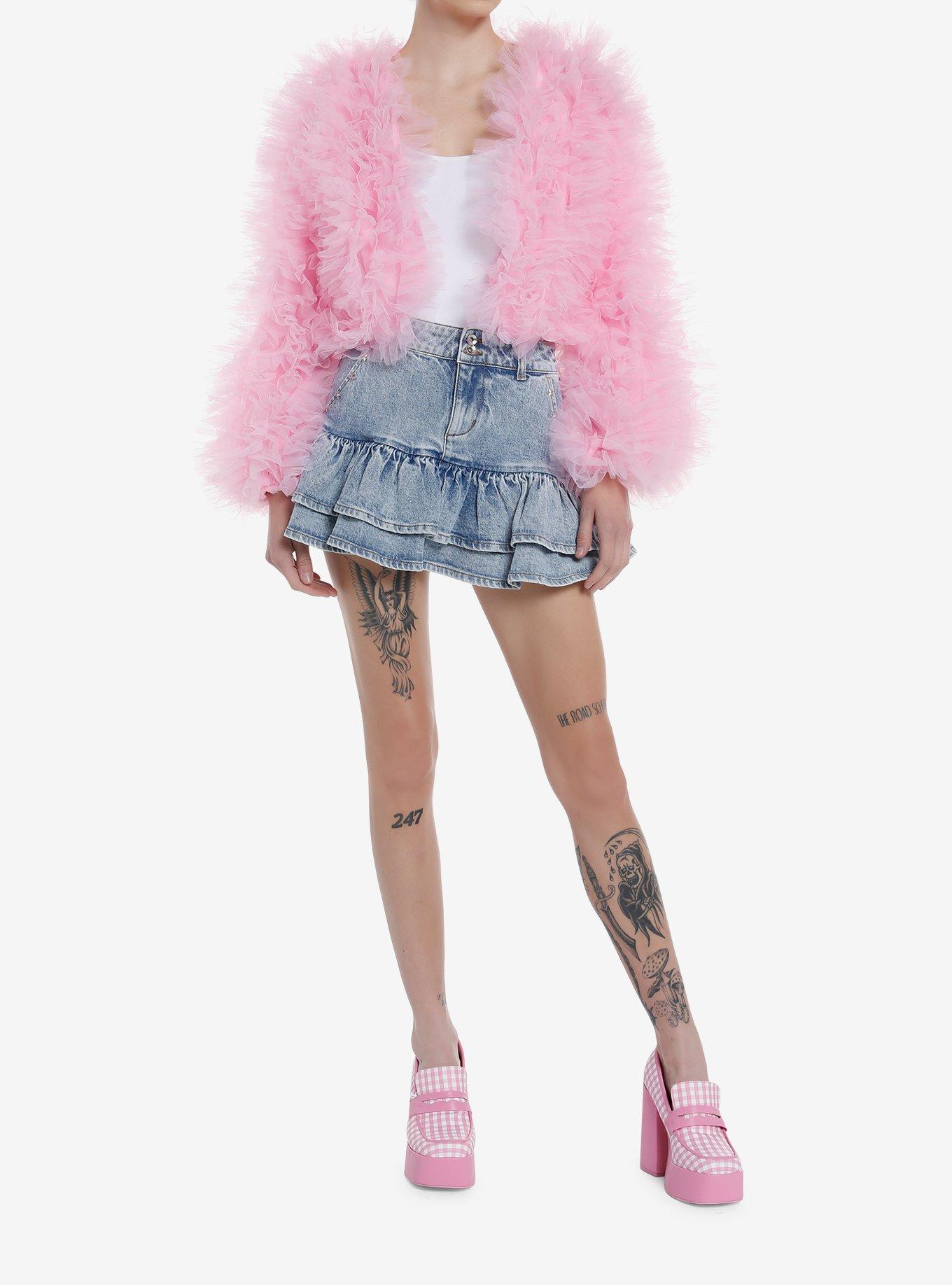 Azalea Wang Pink Tulle Long-Sleeve Shrug, PINK, alternate