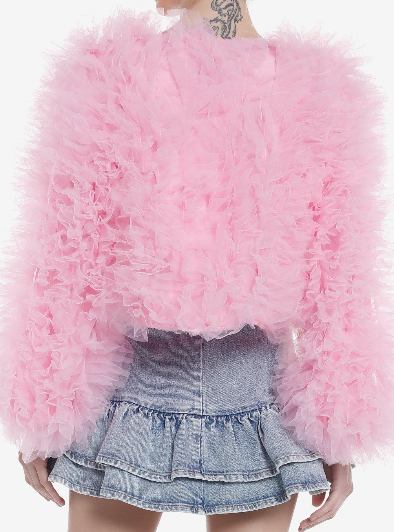 Azalea Wang Pink Tulle Long-Sleeve Shrug, PINK, alternate