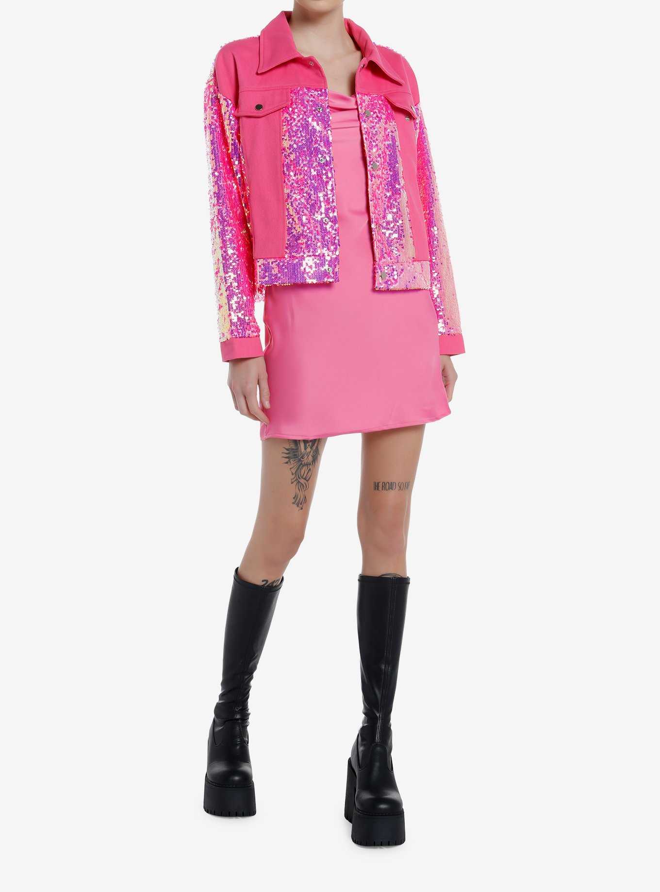 Azalea Wang Pink & Purple Sequin Girls Denim Jacket, , hi-res