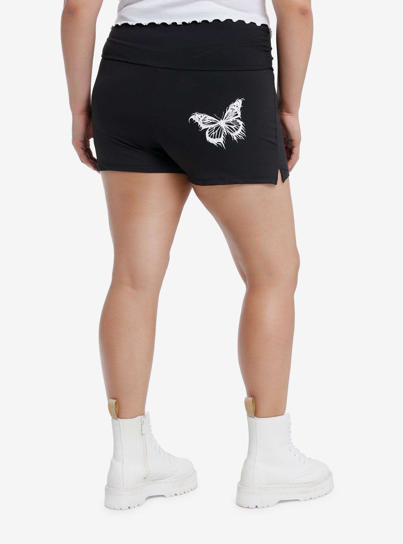 Black Butterfly Girls Bike Shorts Plus Size, , hi-res