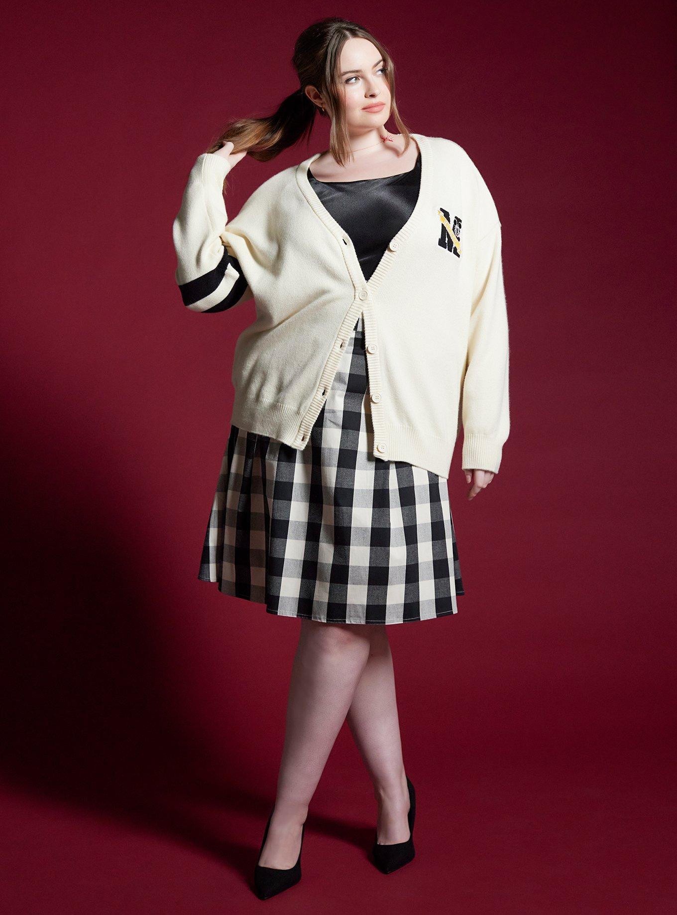 Her Universe Disney Mickey Mouse Varsity Stripe Retro Cardigan Plus Size Her Universe Exclusive, IVORY  BLACK, alternate