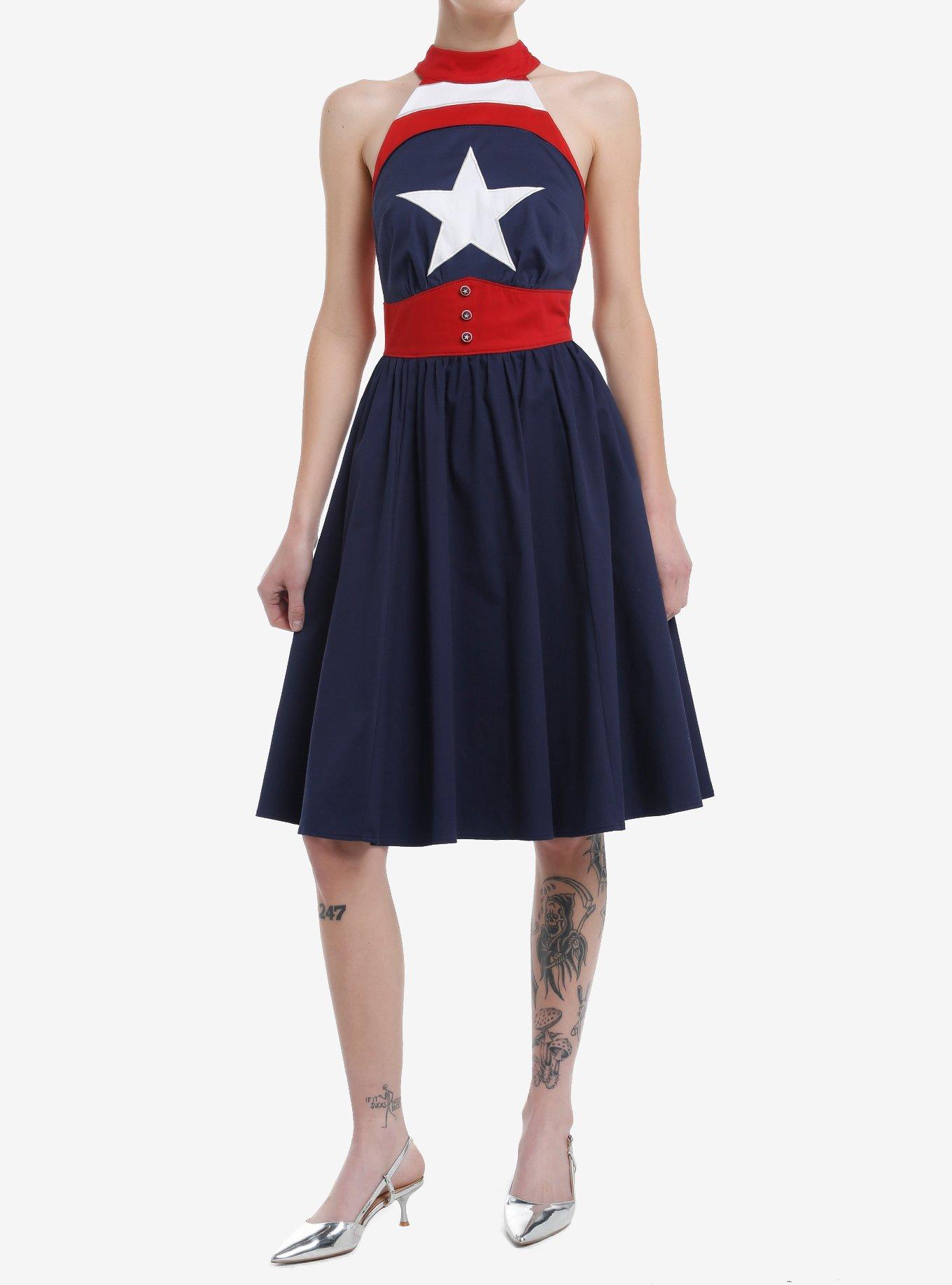 Her Universe Marvel Captain America Retro Halter Dress Her Universe Exclusive, , hi-res