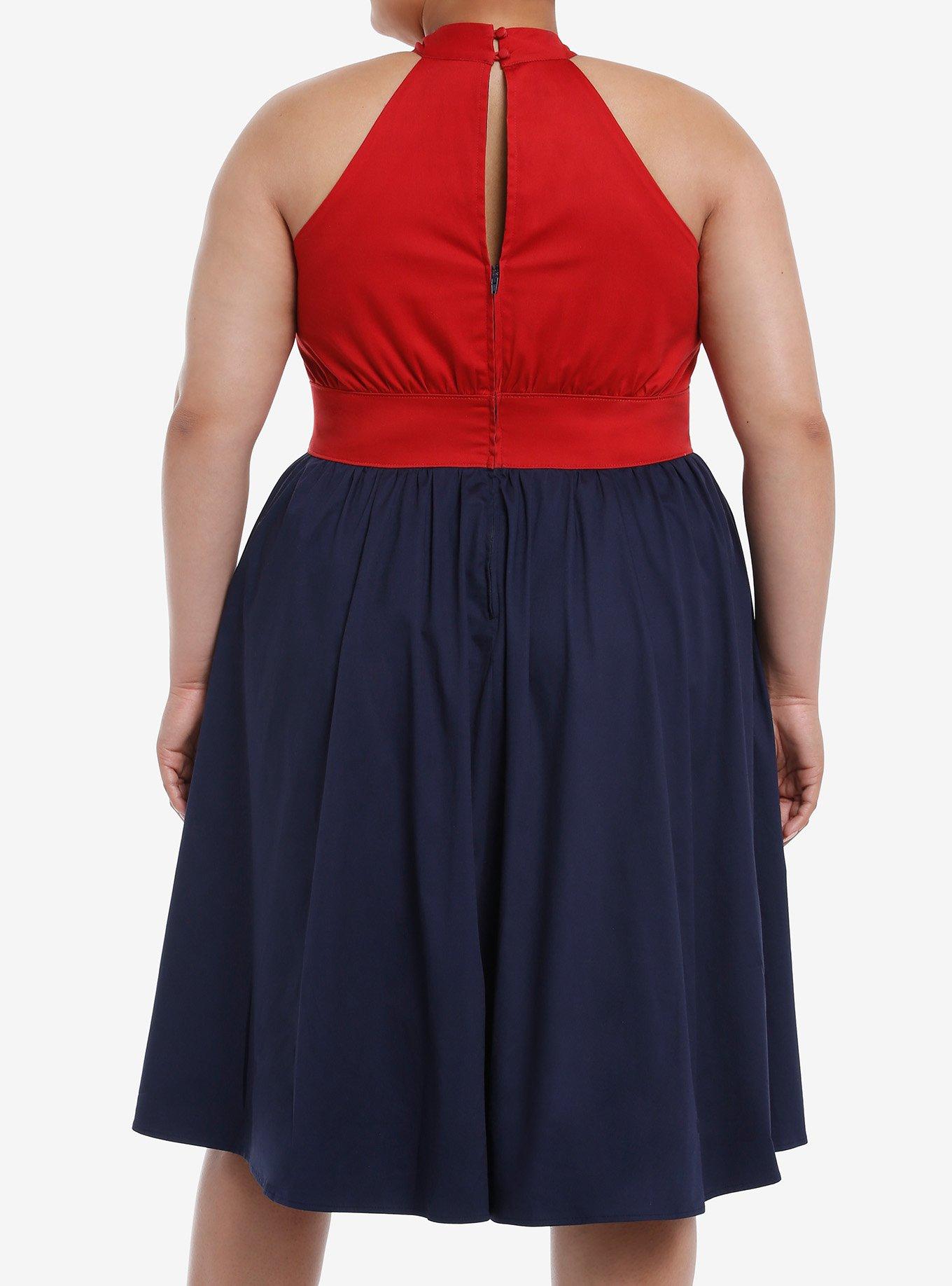 Her Universe Marvel Captain America Retro Halter Dress Plus Size Her Universe Exclusive, BLUE  RED, alternate