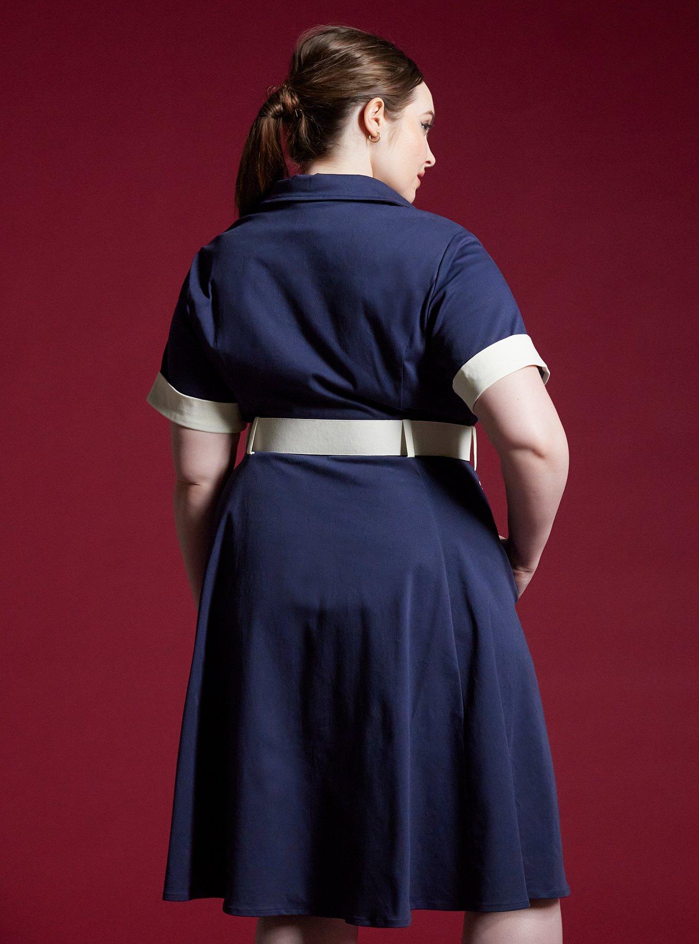 Her Universe Doctor Who Retro Dress With Belt Plus Size Her Universe Exclusive, NAVY  WHITE, alternate