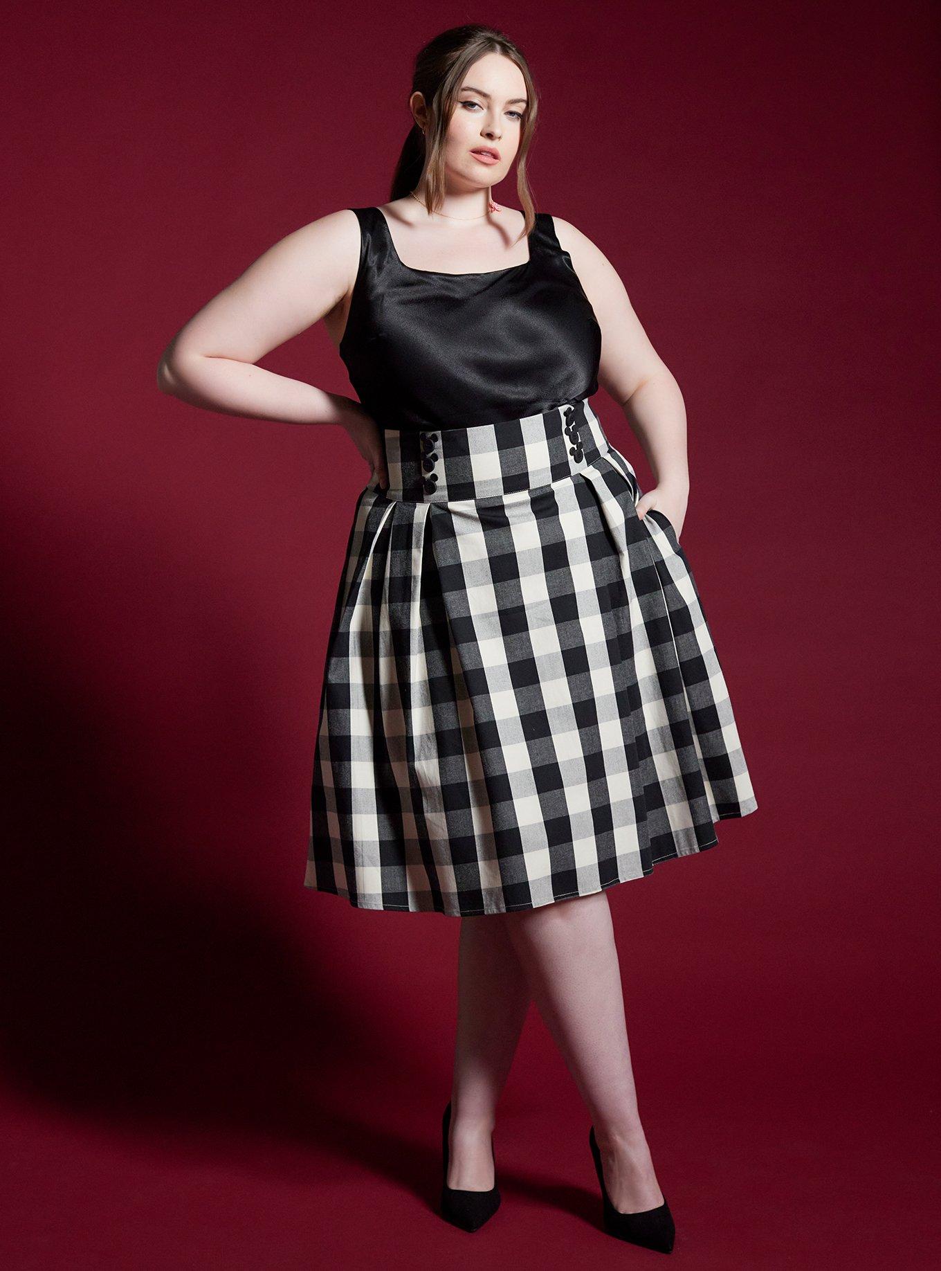 Her Universe Disney Mickey Mouse Checkered Retro Skirt Plus Size Her Universe Exclusive, IVORY  BLACK, alternate