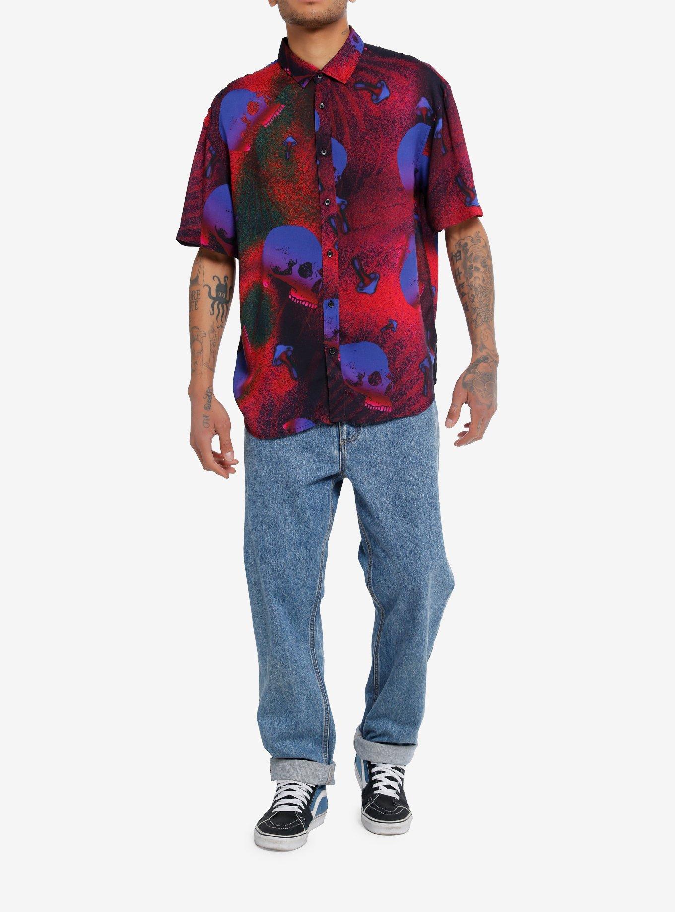 Skulls & Mushrooms Oversized Woven Button-Up, , hi-res