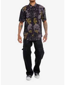 Grunge Skull Moth Woven Button-Up, , hi-res