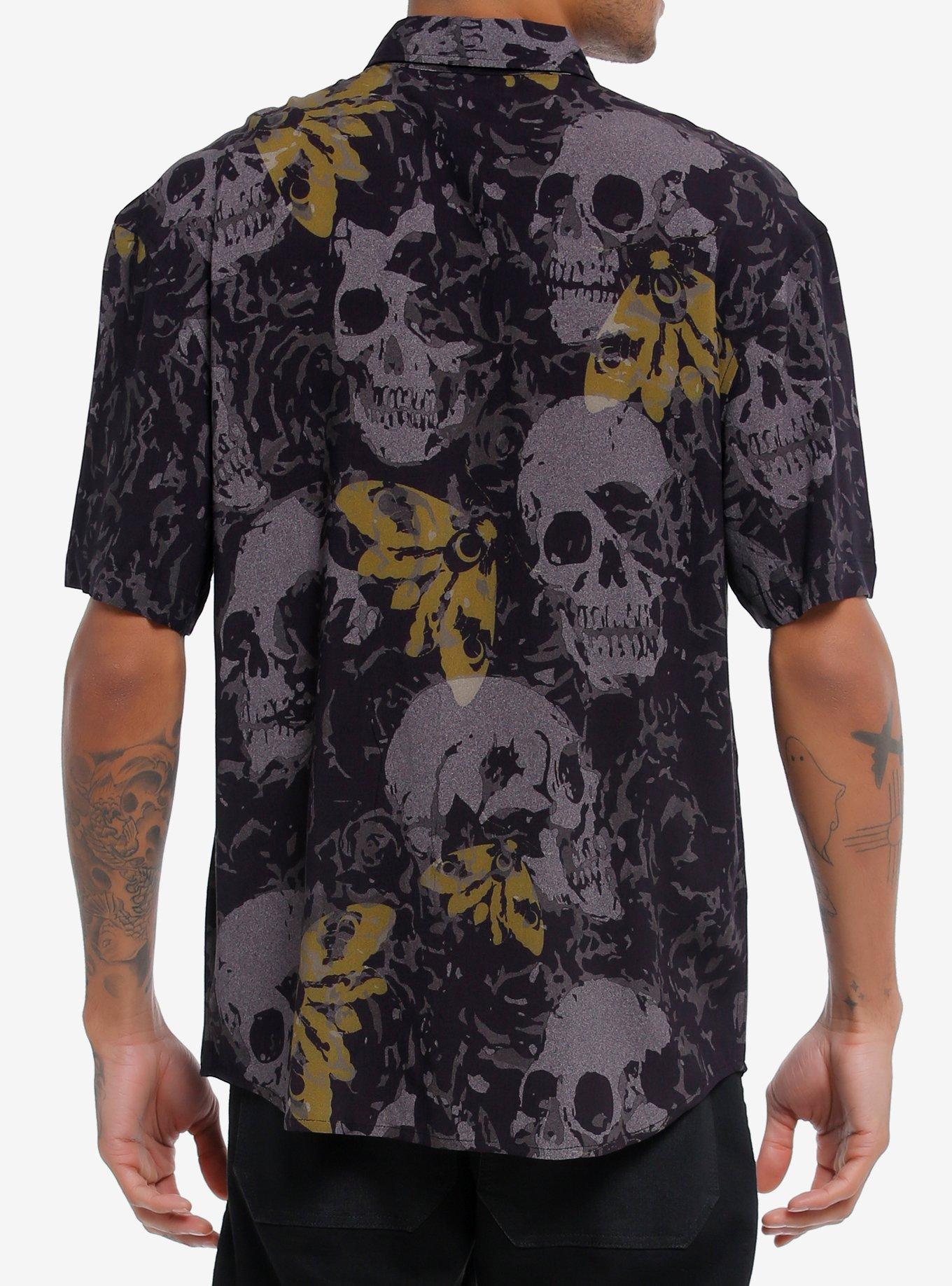 Grunge Skull Moth Woven Button-Up, MULTI, alternate