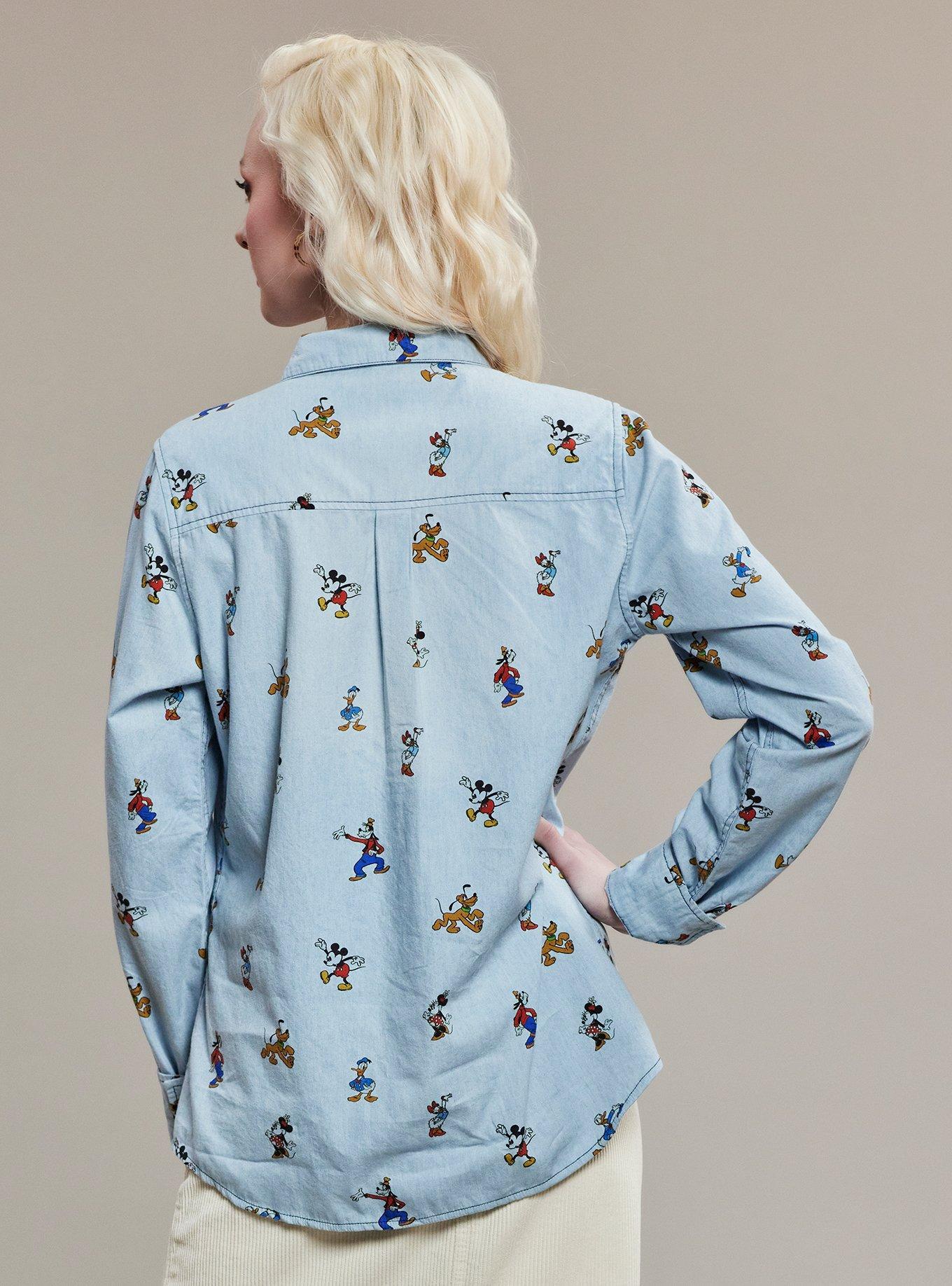 Her Universe Disney Mickey Mouse And Friends Denim Long-Sleeve Woven Button-Up Her Universe Exclusive, MULTI, alternate