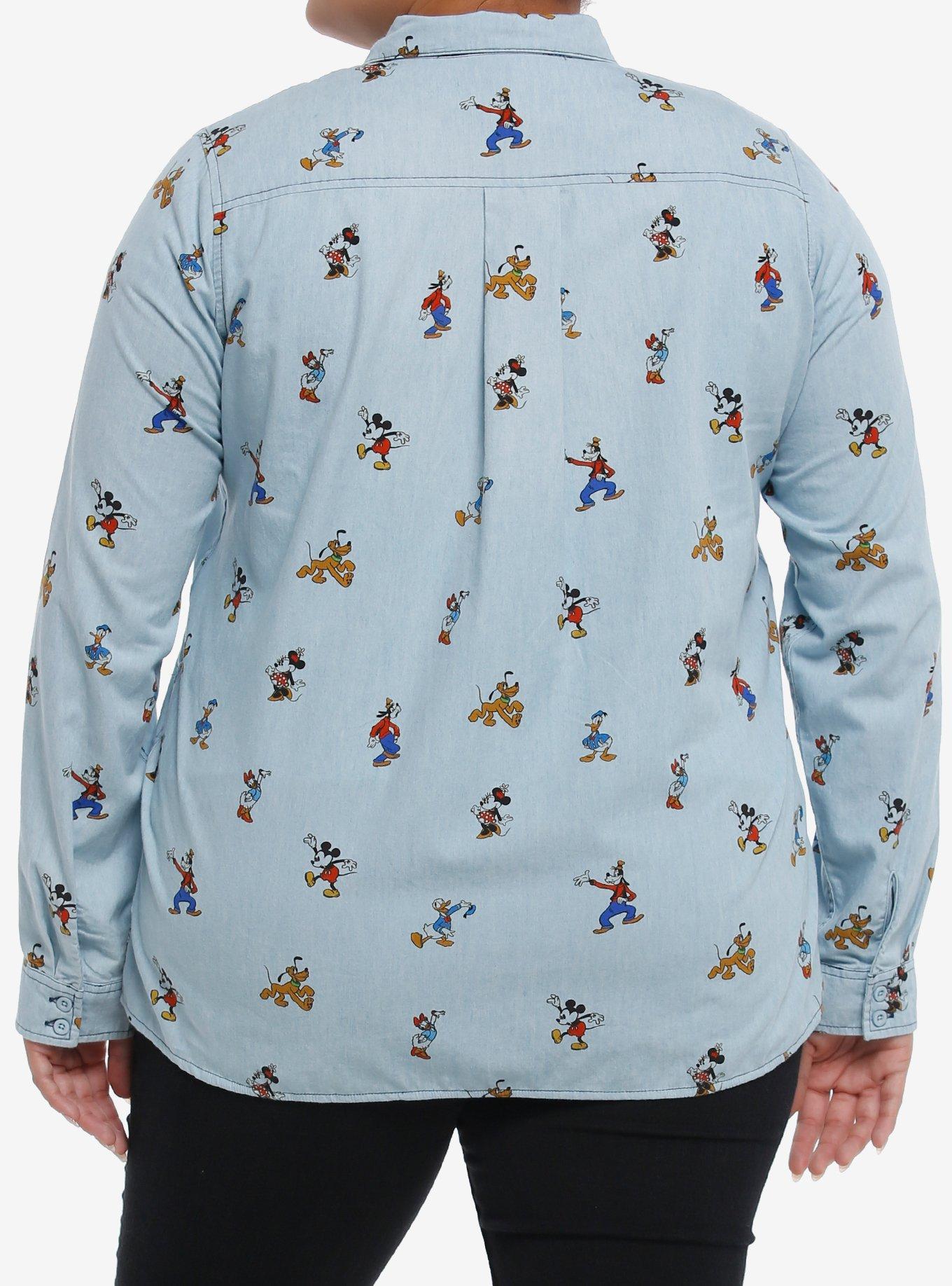 Her Universe Mickey Mouse And Friends Denim Long-Sleeve Woven Button-Up Plus Size Her Universe Exclusive, MULTI, alternate