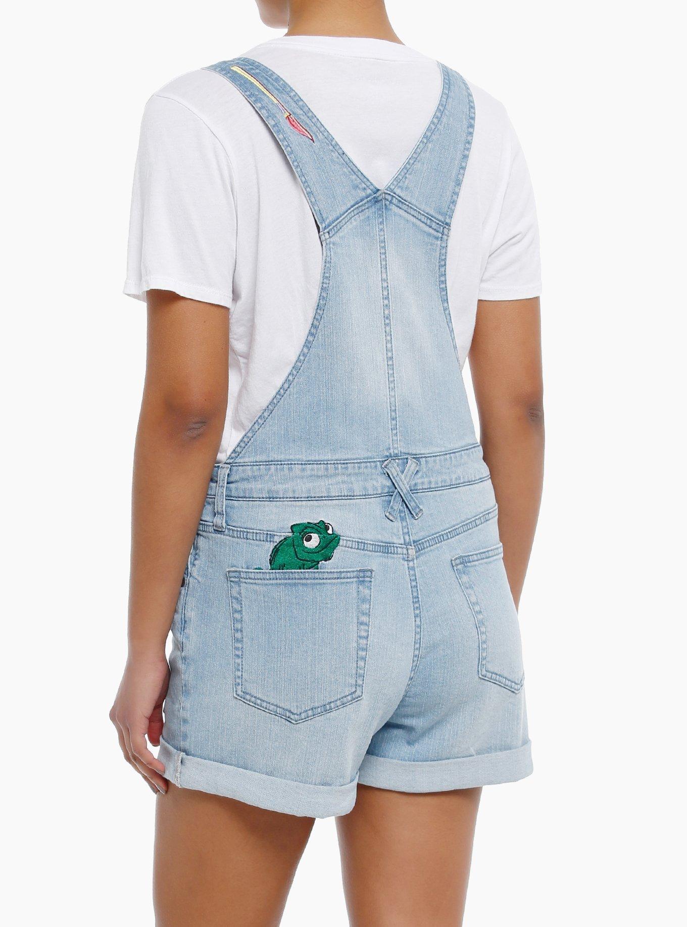 Her Universe Disney Tangled Icons Denim Shortalls Her Universe Exclusive, MEDIUM WASHED DENIM, alternate