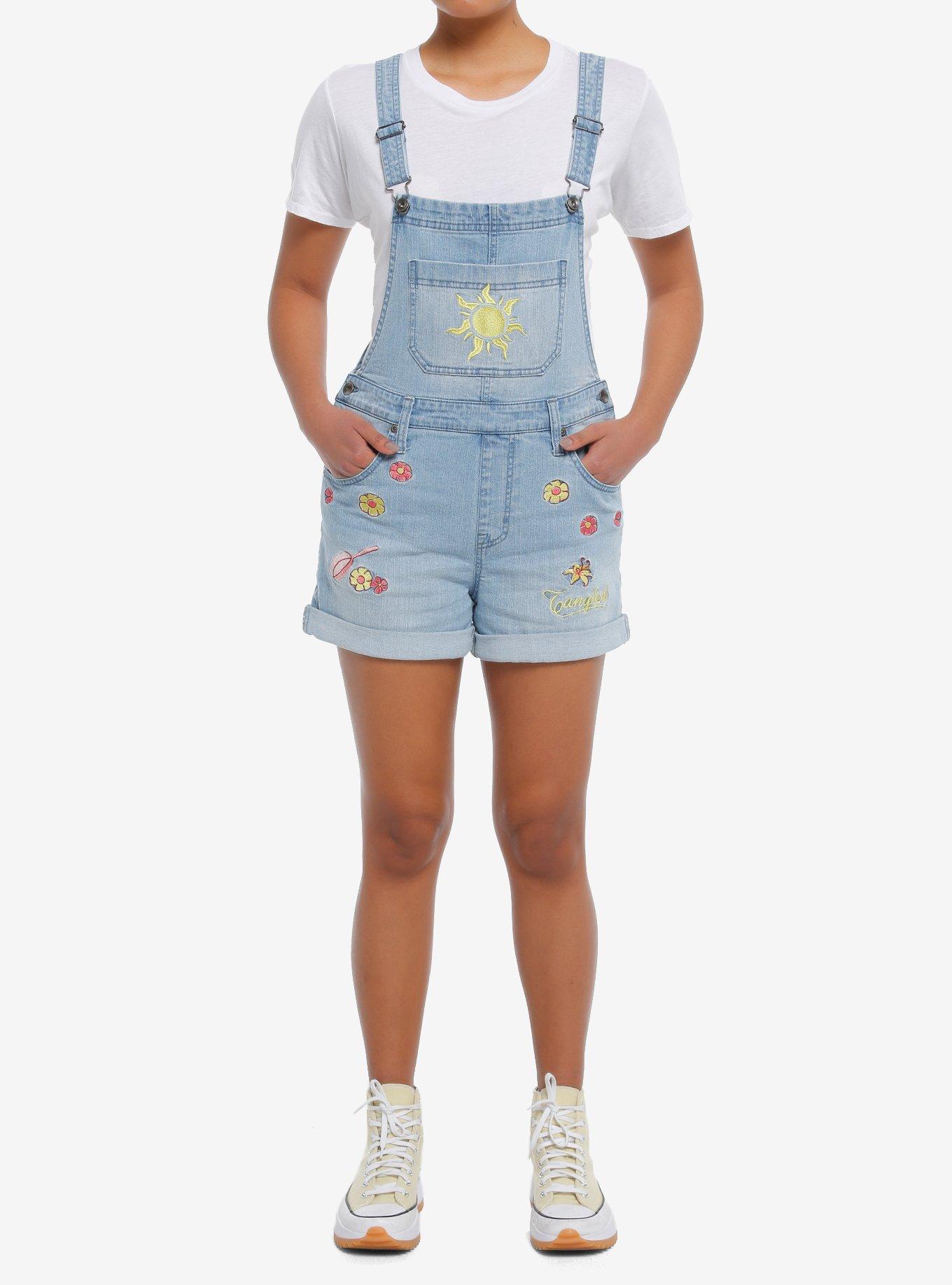 Her Universe Disney Tangled Icons Denim Shortalls Her Universe Exclusive, MEDIUM WASHED DENIM, alternate