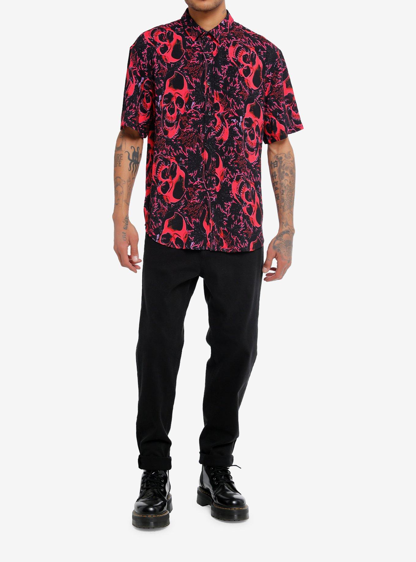 Warped Skulls Oversized Woven Button-Up, MULTI, alternate