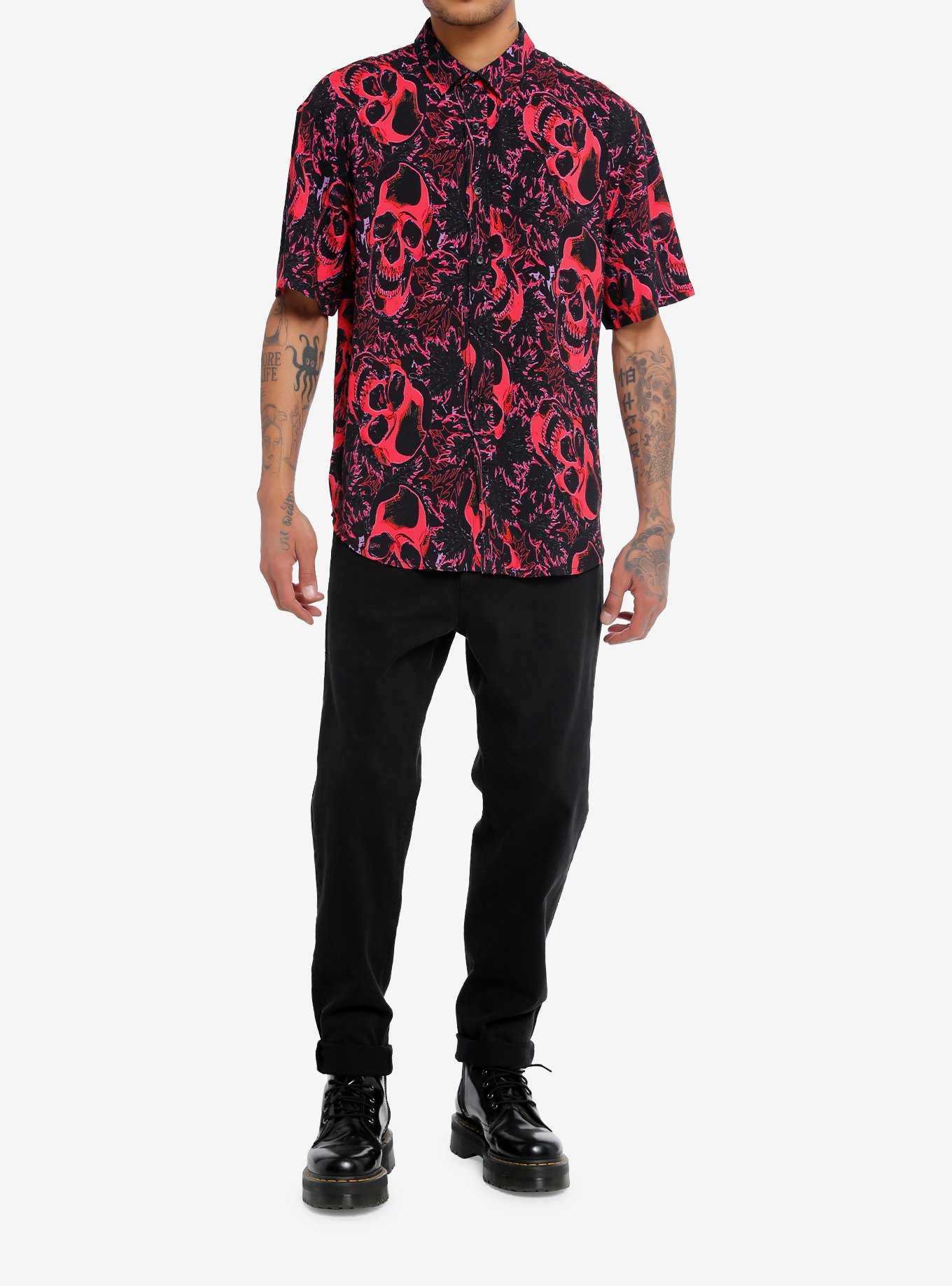 Warped Skulls Oversized Woven Button-Up, , hi-res
