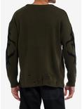 Green & Black Thorn Distressed Knit Sweater, GREEN, alternate