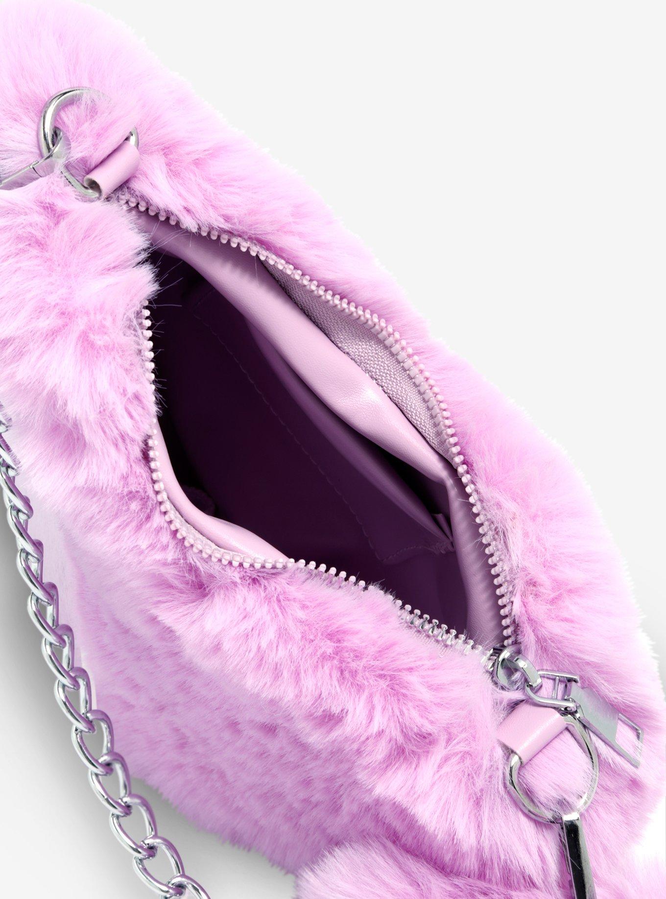 Lavender Heart Faux Fur Crossbody Bag