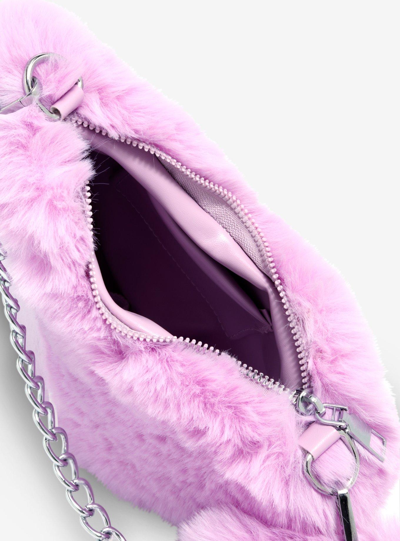 Lavender Heart Faux Fur Crossbody Bag, , alternate