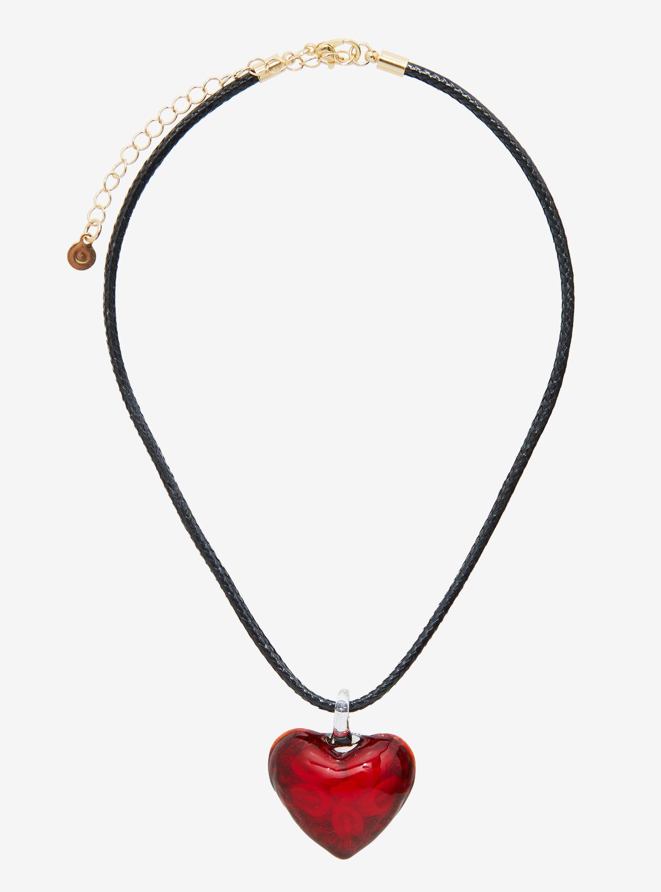 Glitter Red Heart Cord Necklace, , alternate