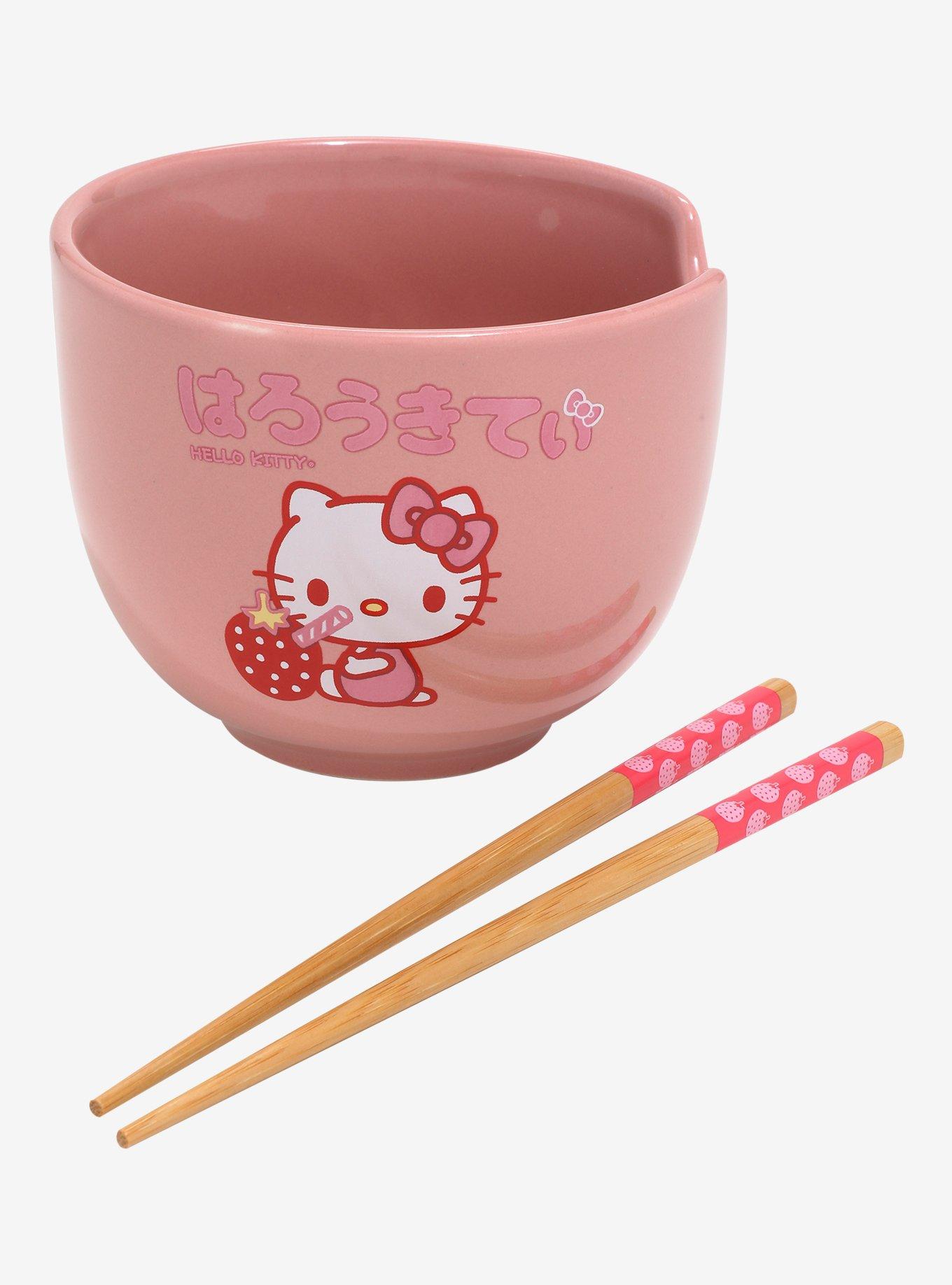 Hello Kitty Strawberry Ramen Bowl With Chopsticks