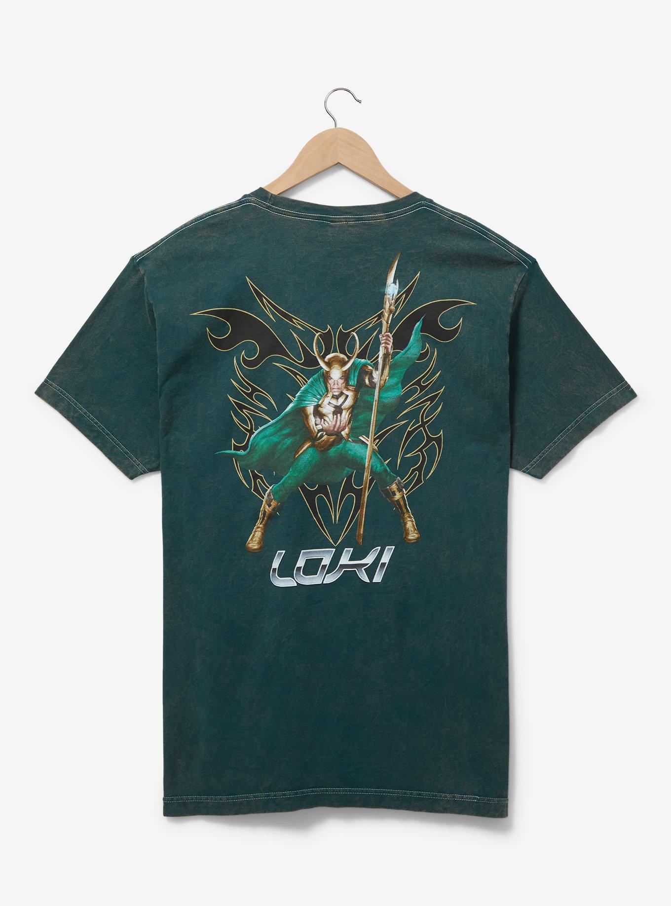 Marvel Loki Chrome Logo T-Shirt - BoxLunch Exclusive, MILITARY GREEN MINERAL WASH, alternate