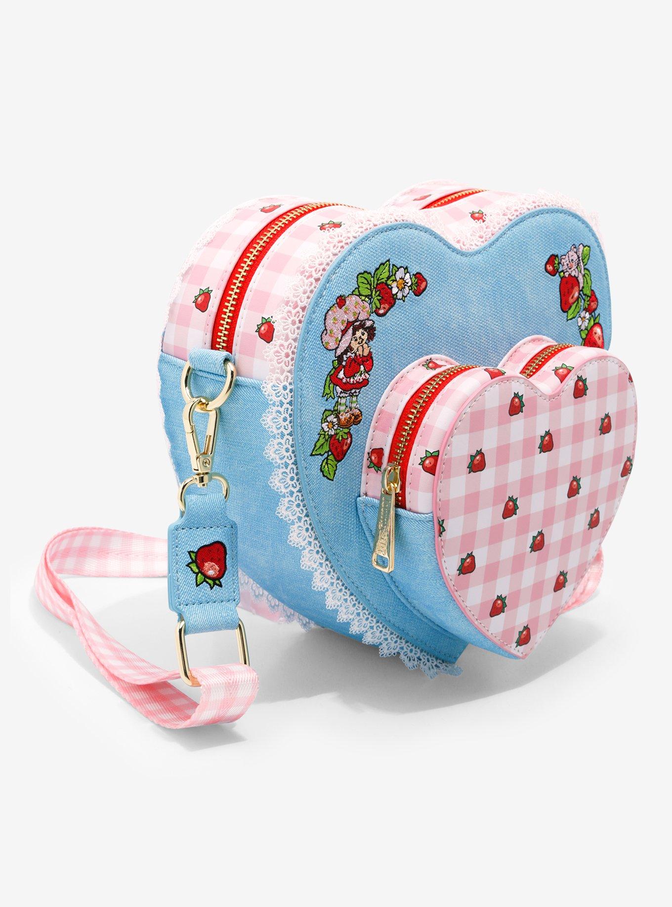 Loungefly Strawberry Shortcake Gingham Denim Heart Scented Crossbody Bag, , alternate