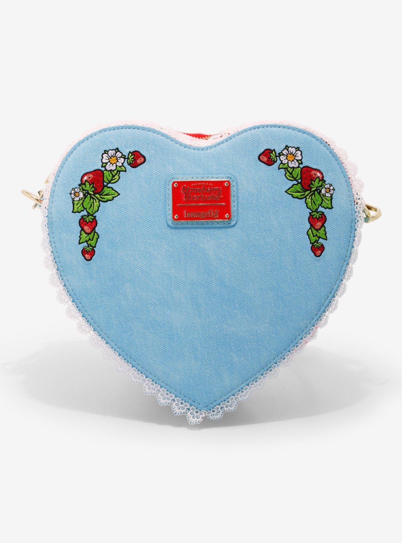 Loungefly Strawberry Shortcake Gingham Denim Heart Scented Crossbody Bag, , alternate