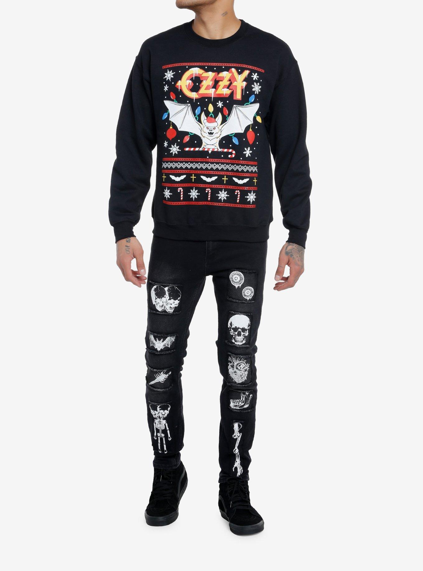 Ozzy Osbourne Bat Fair Isle Holiday Sweater, BLACK, alternate