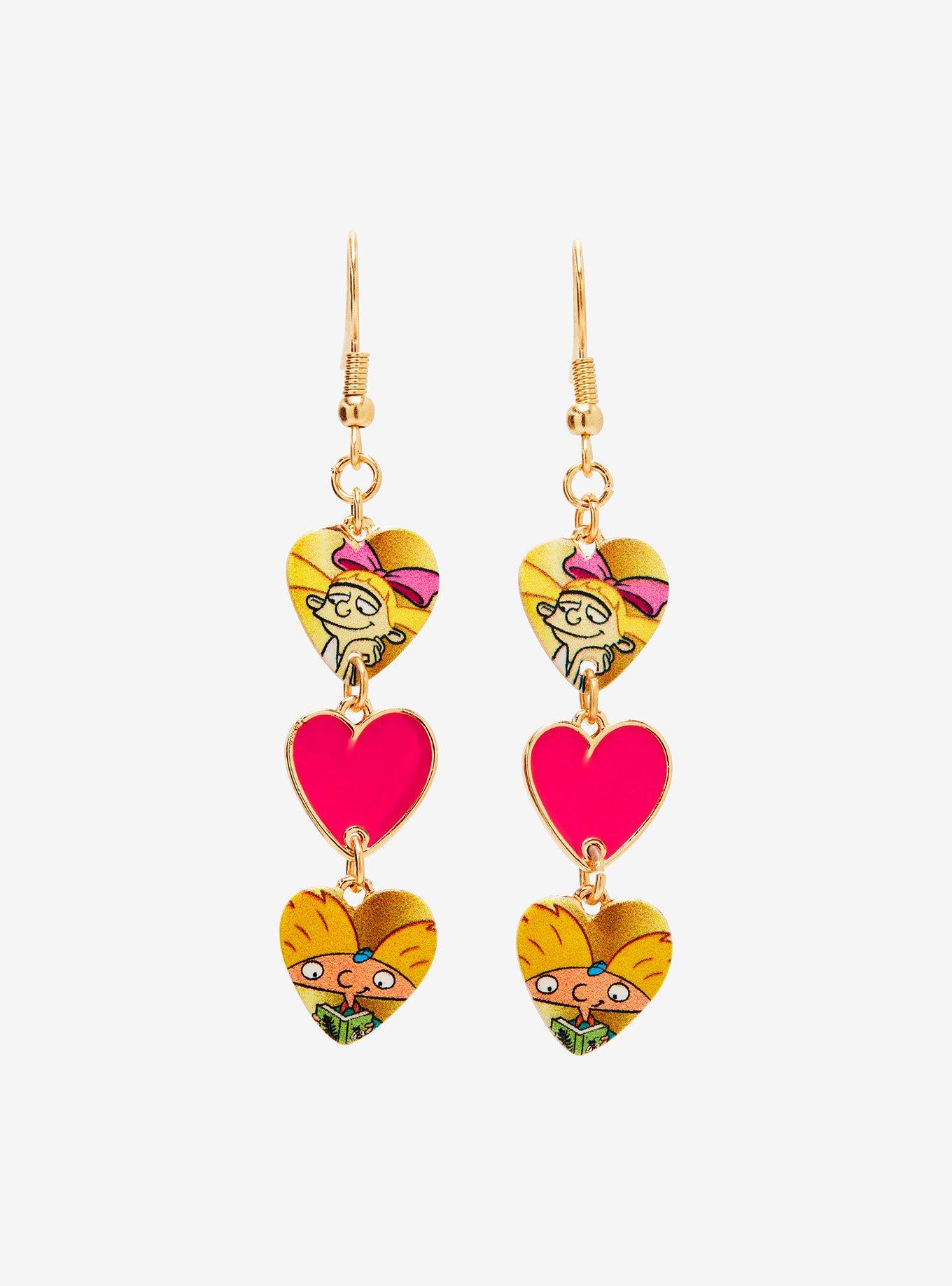 Hey Arnold! Helga & Arnold Heart Charm Earrings, , alternate