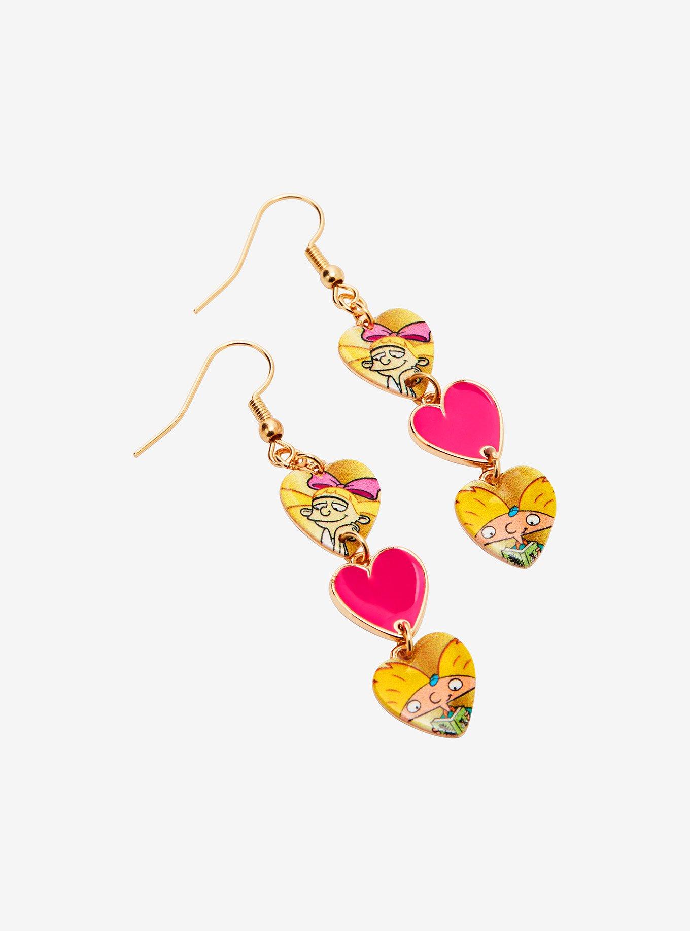 Hey Arnold! Helga & Arnold Heart Charm Earrings, , alternate