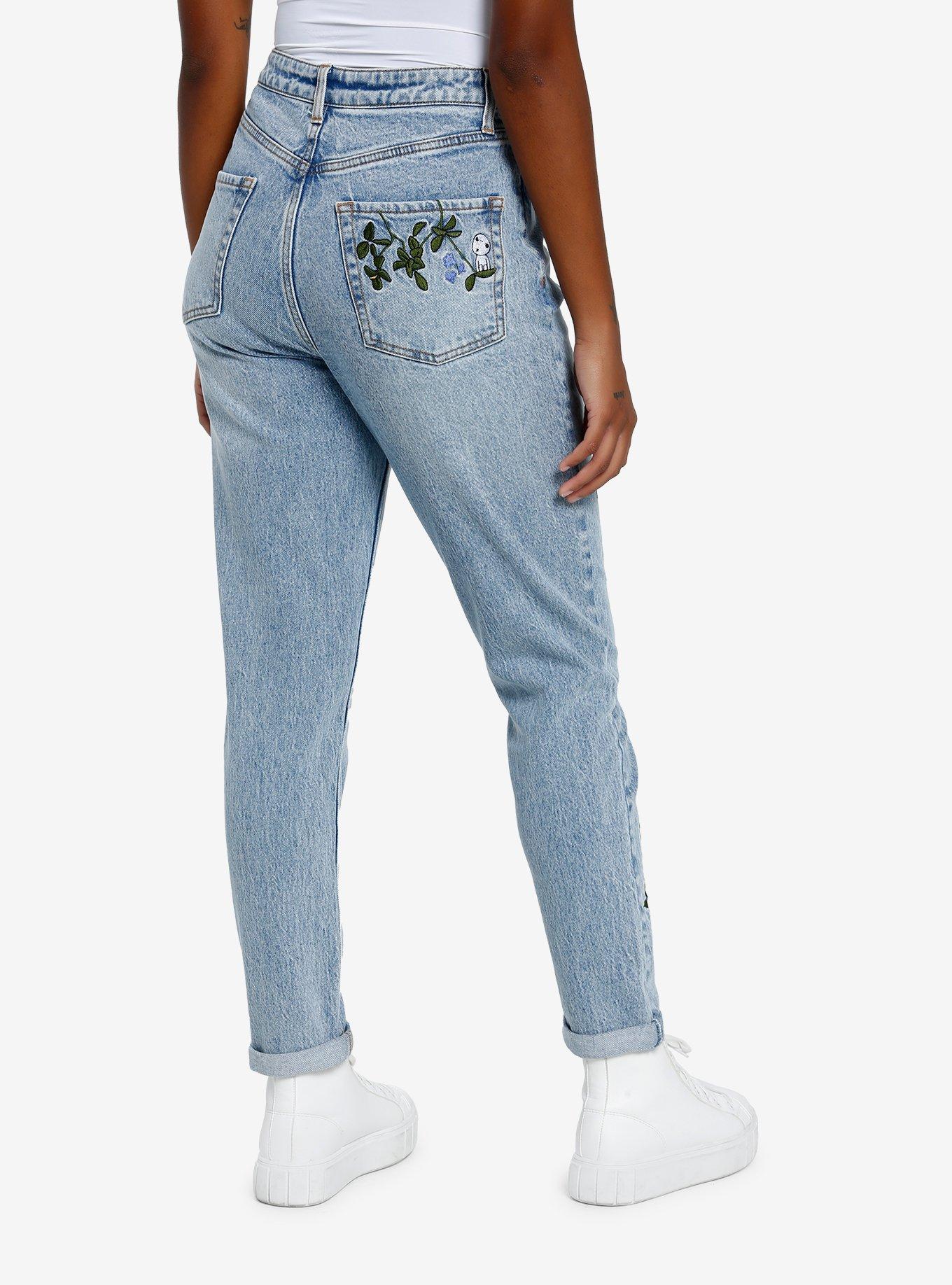 Her Universe Studio Ghibli Princess Mononoke Embroidered Mom Jeans, MULTI, alternate